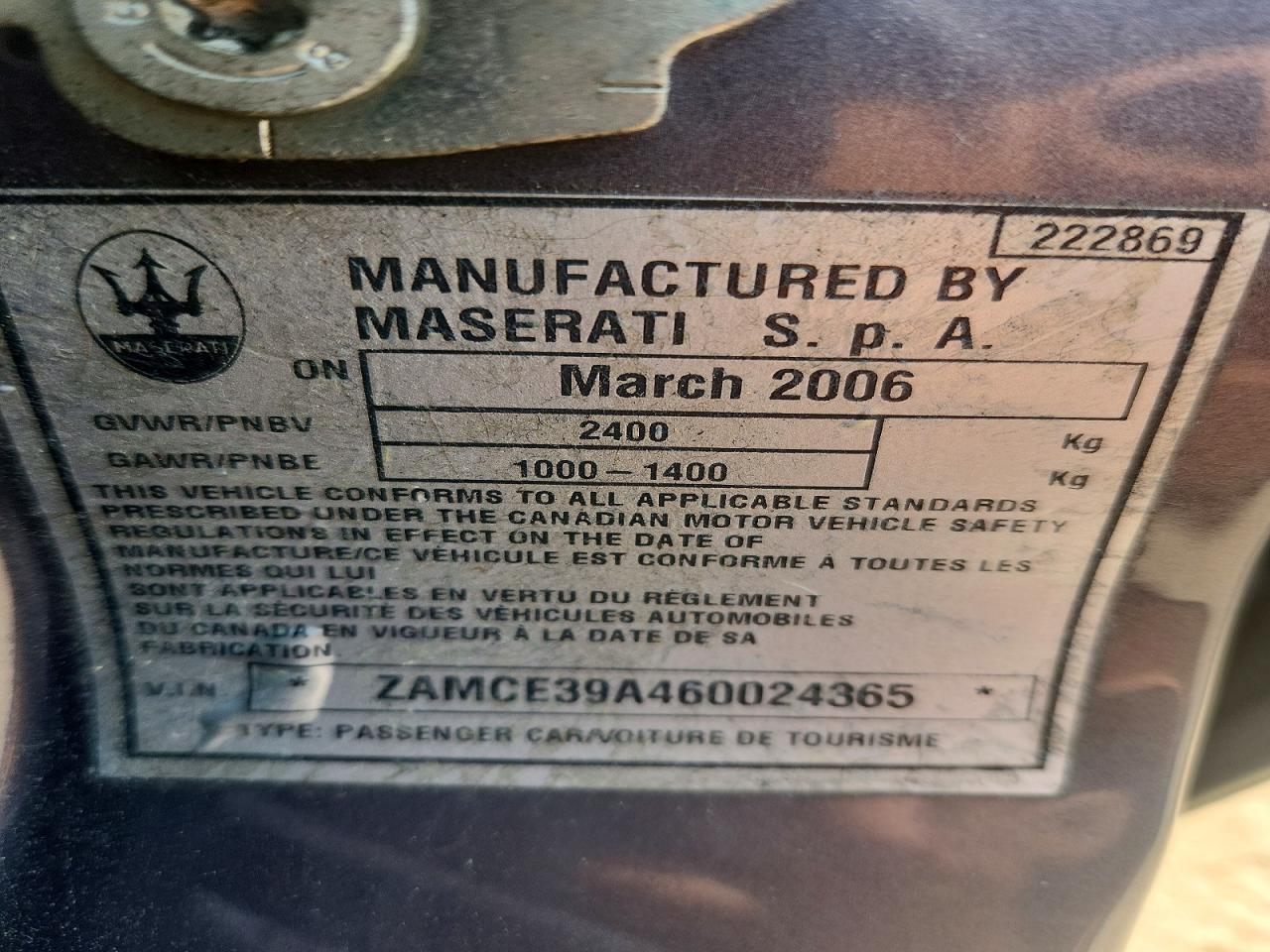 2006 Maserati Quattroporte M139 Gray vin: ZAMCE39A460024365