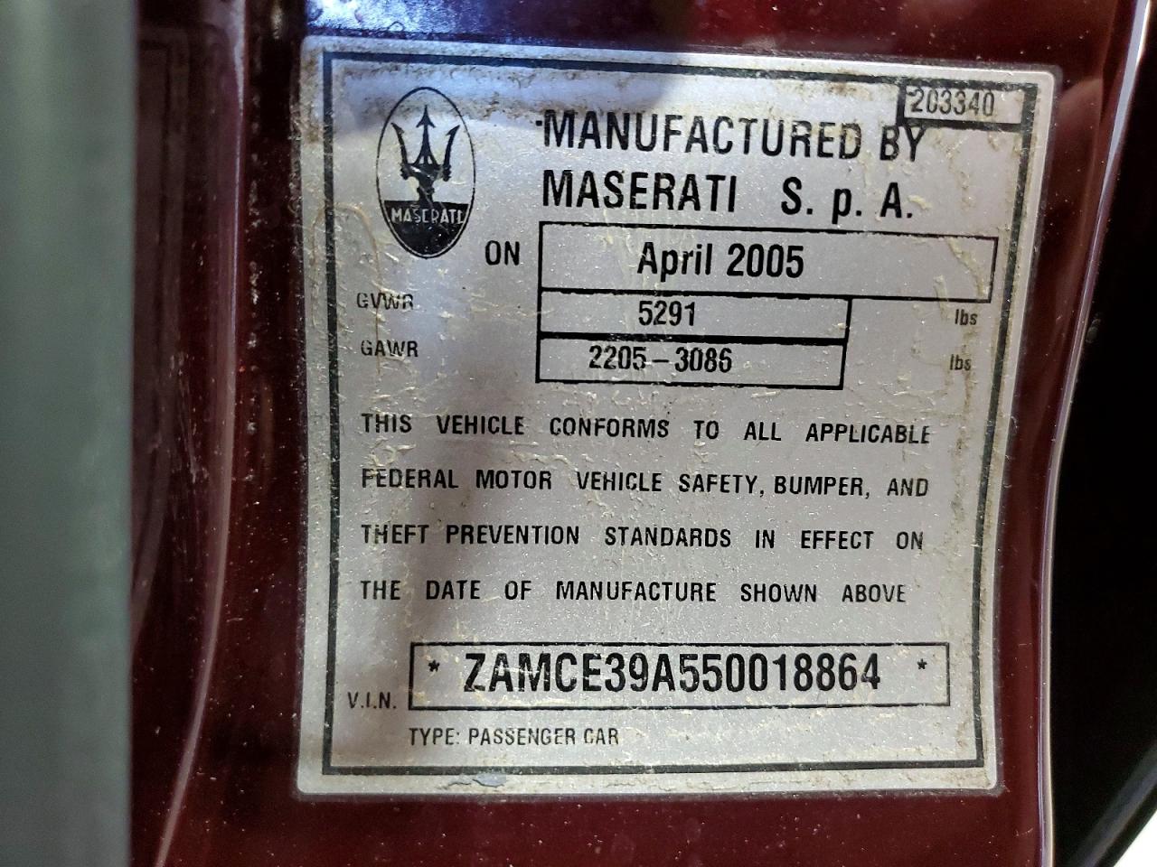 2005 Maserati Quattroporte M139 Burgundy vin: ZAMCE39A550018864