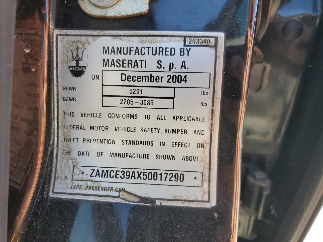 2005 Maserati Quattroporte M139 Black vin: ZAMCE39AX50017290