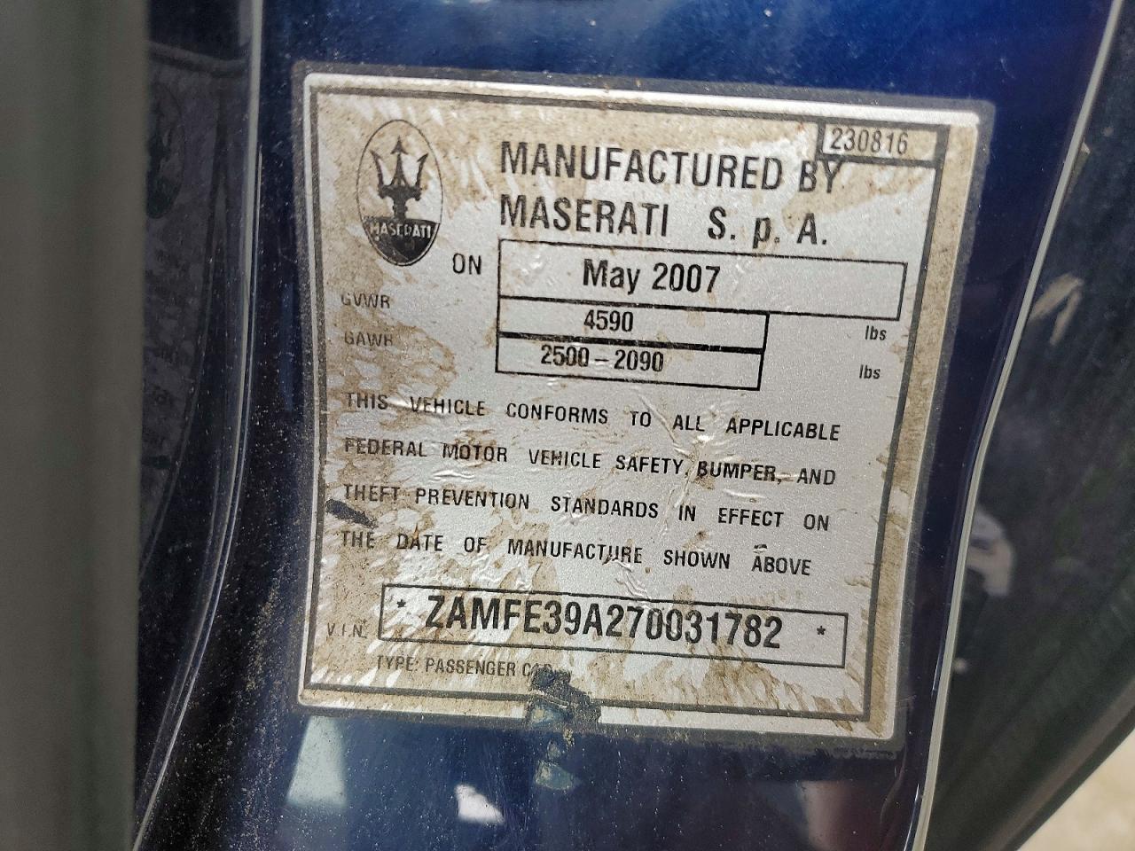 2007 Maserati Quattroporte M139 Blue vin: ZAMFE39A270031782