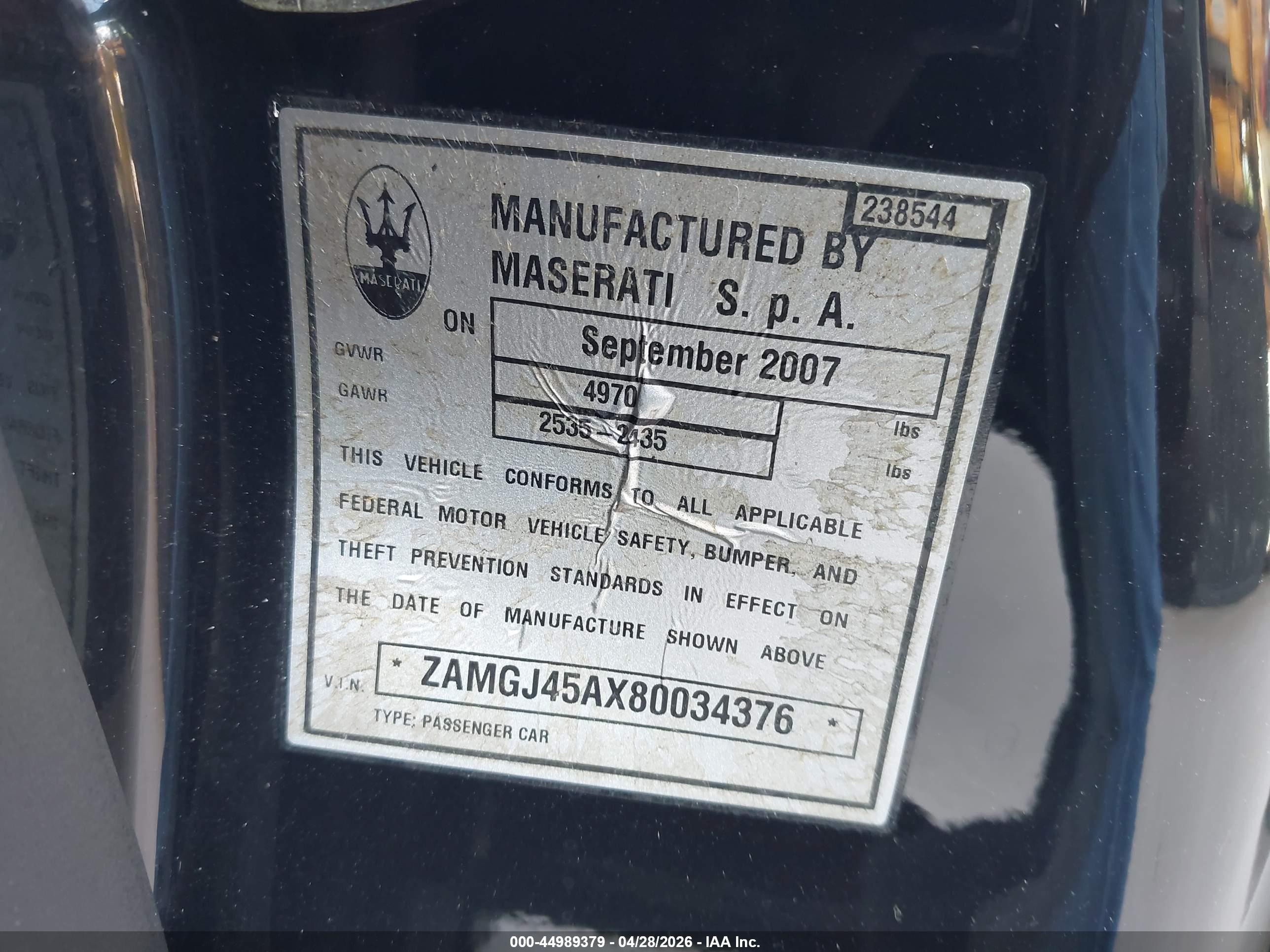 2008 Maserati Granturismo   Black vin: ZAMGJ45AX80034376