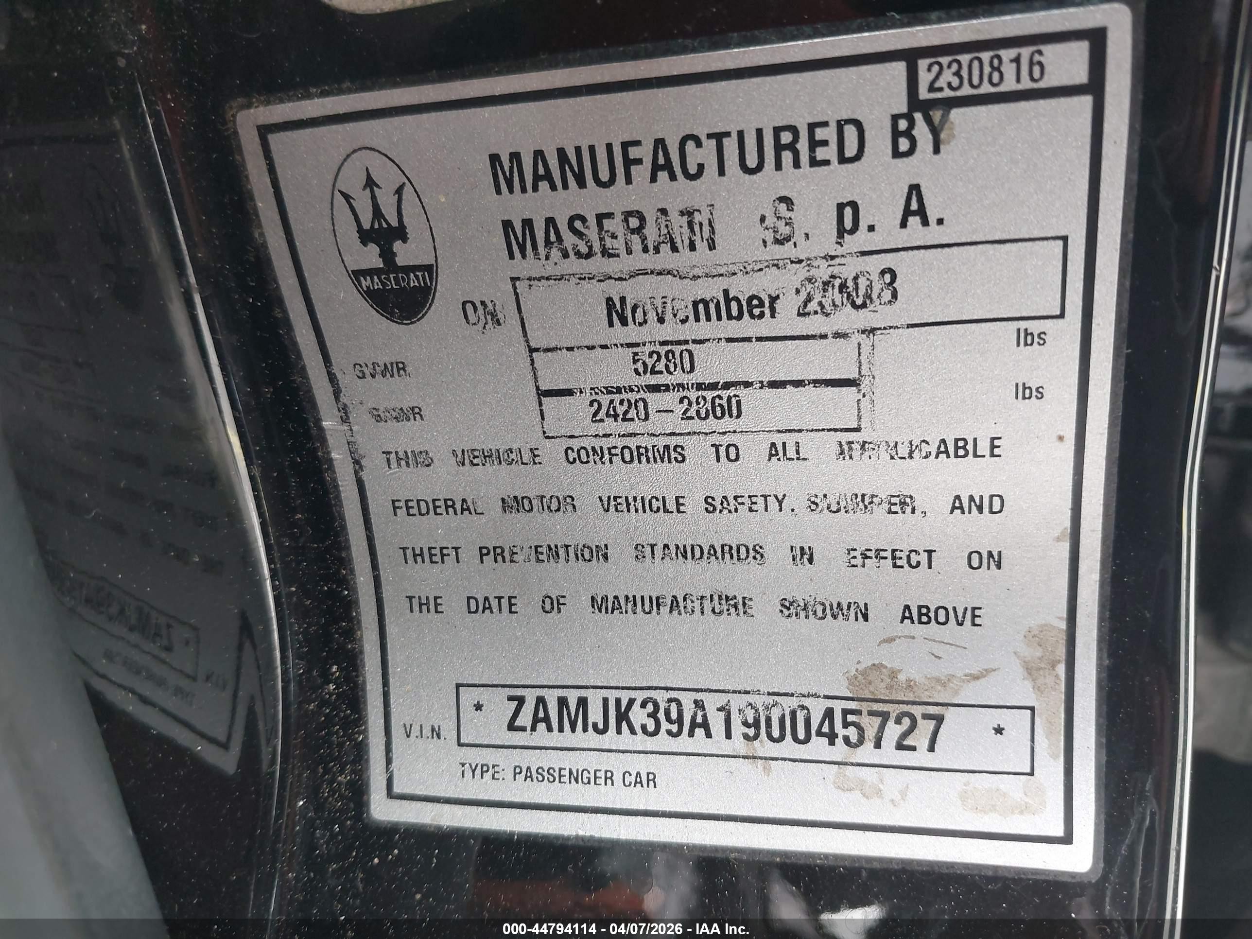 2009 Maserati Quattroporte S Black vin: ZAMJK39A190045727