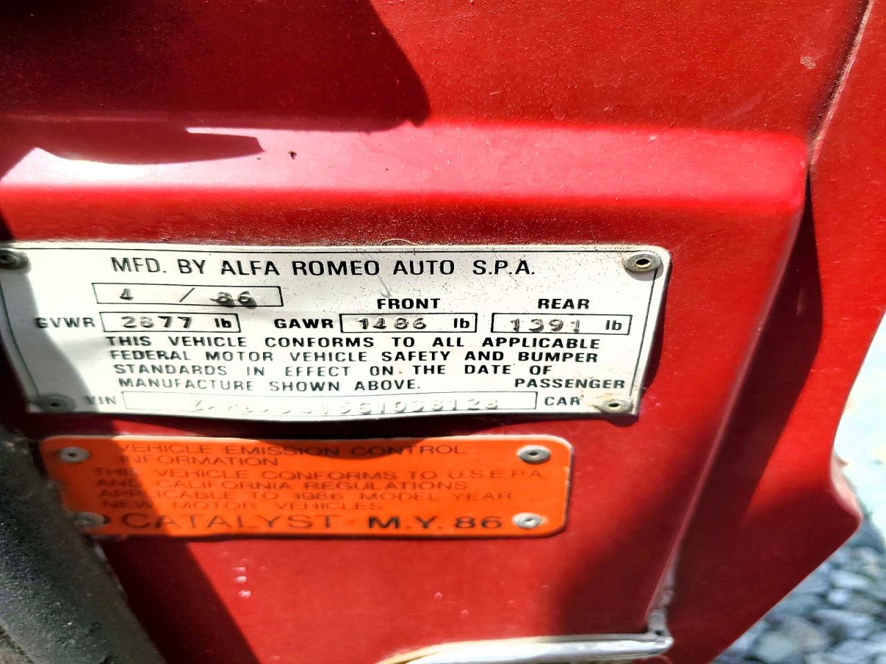 1986 Alfa Romeo Veloce 2000 Spider Red vin: ZARBA5415G1038128