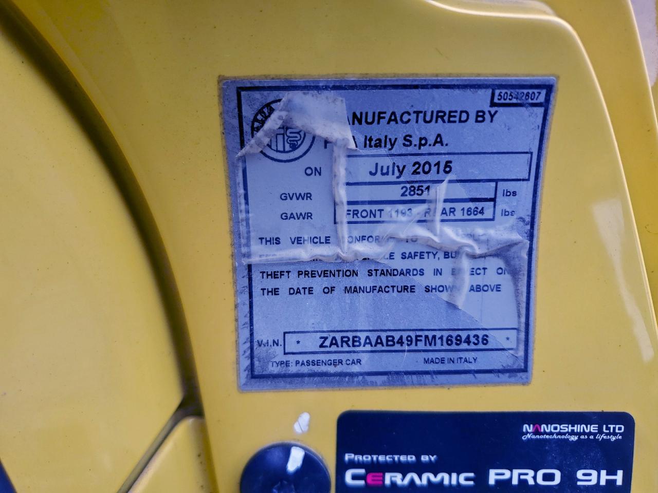 2015 Alfa Romeo 4c Spider Yellow vin: ZARBAAB49FM169436