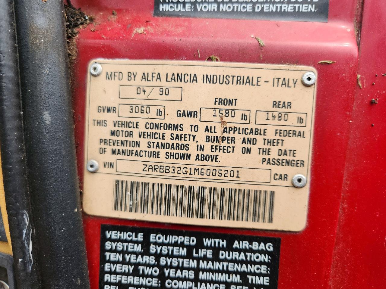 1991 Alfa Romeo Romeo Red vin: ZARBB32G1M6005201