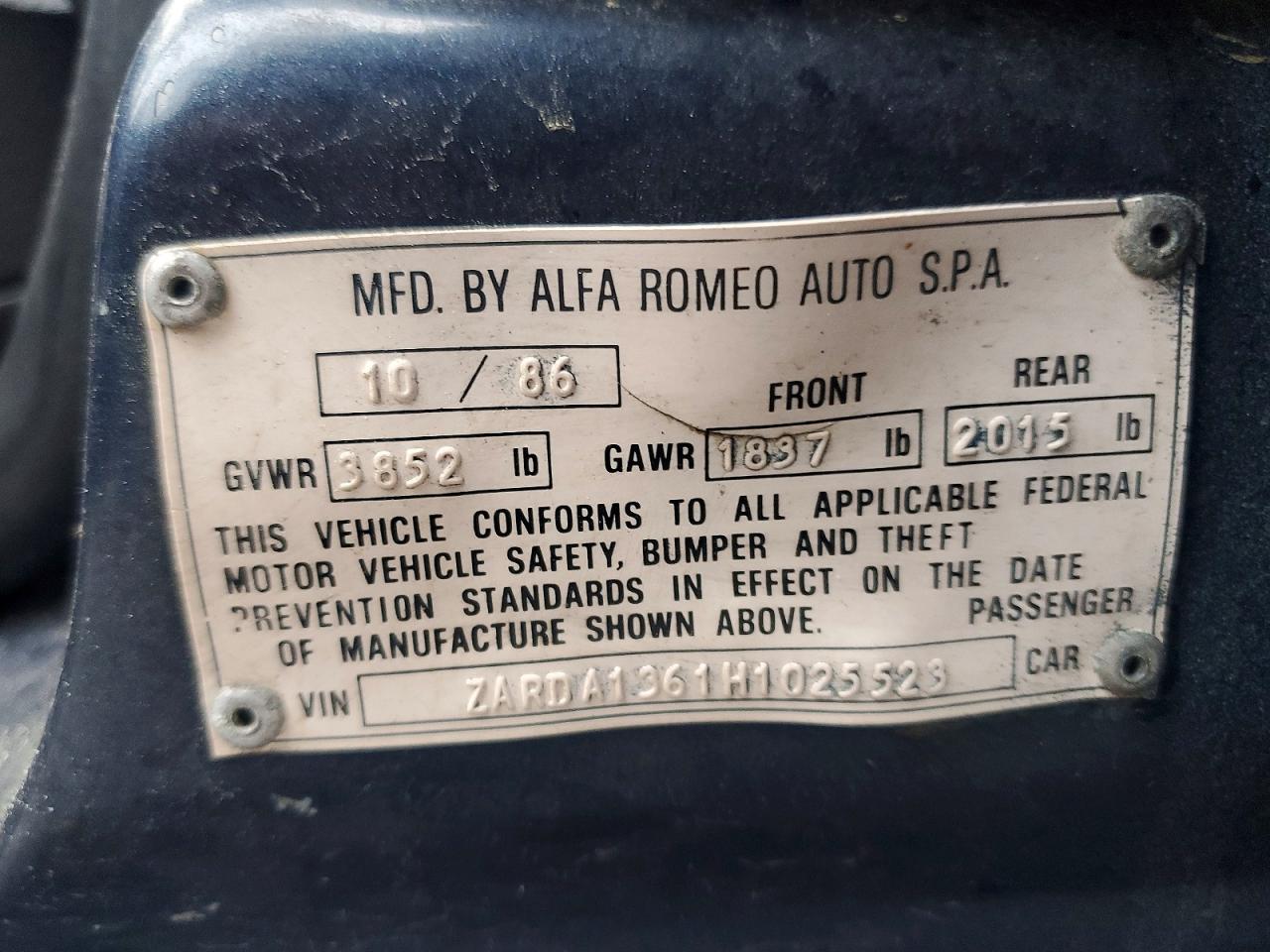 1987 Alfa Romeo Milano Platinum Синий vin: ZARDA1361H1025523