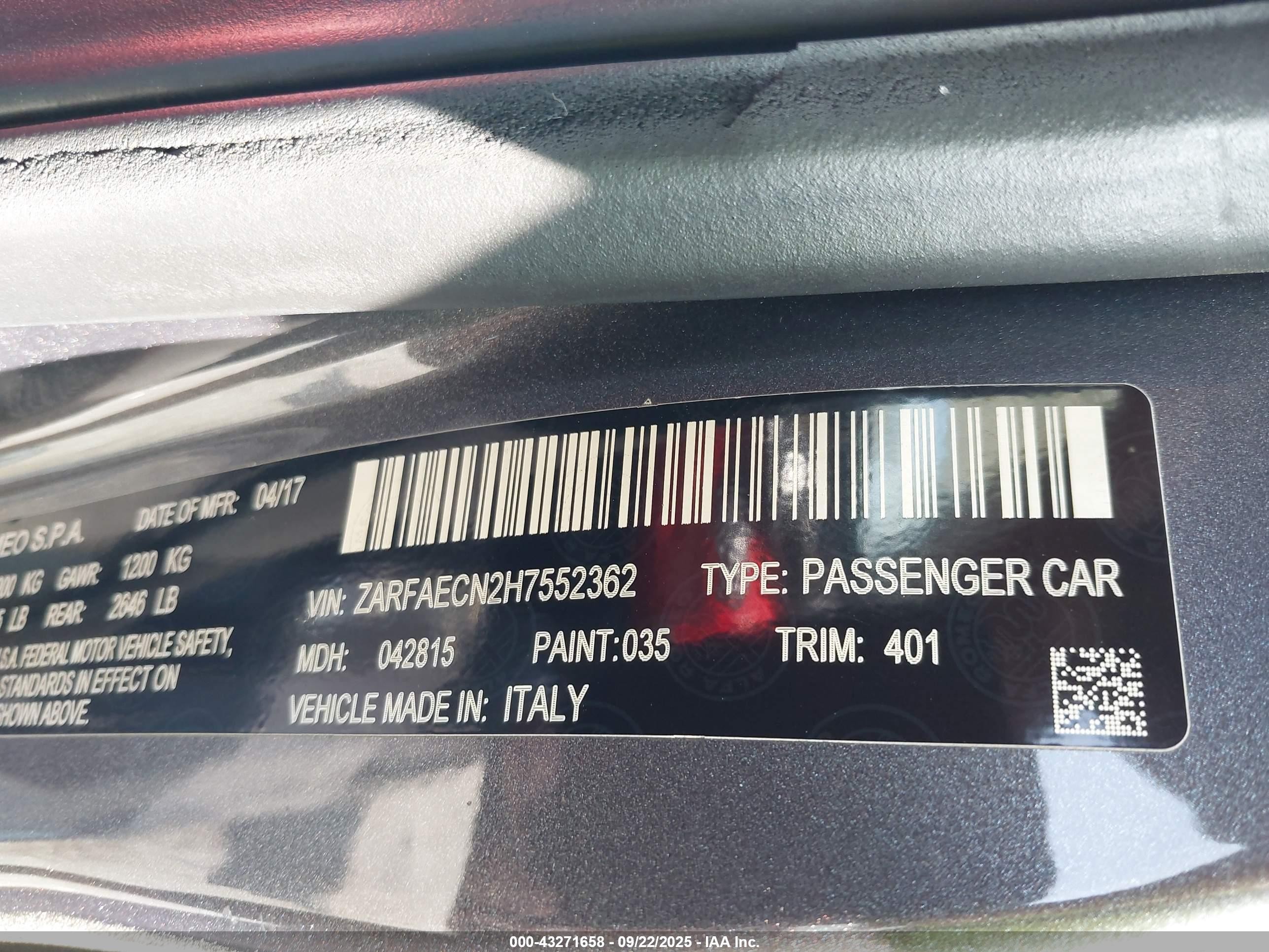 2017 Alfa Romeo Giulia Ti Rwd Gray vin: ZARFAECN2H7552362