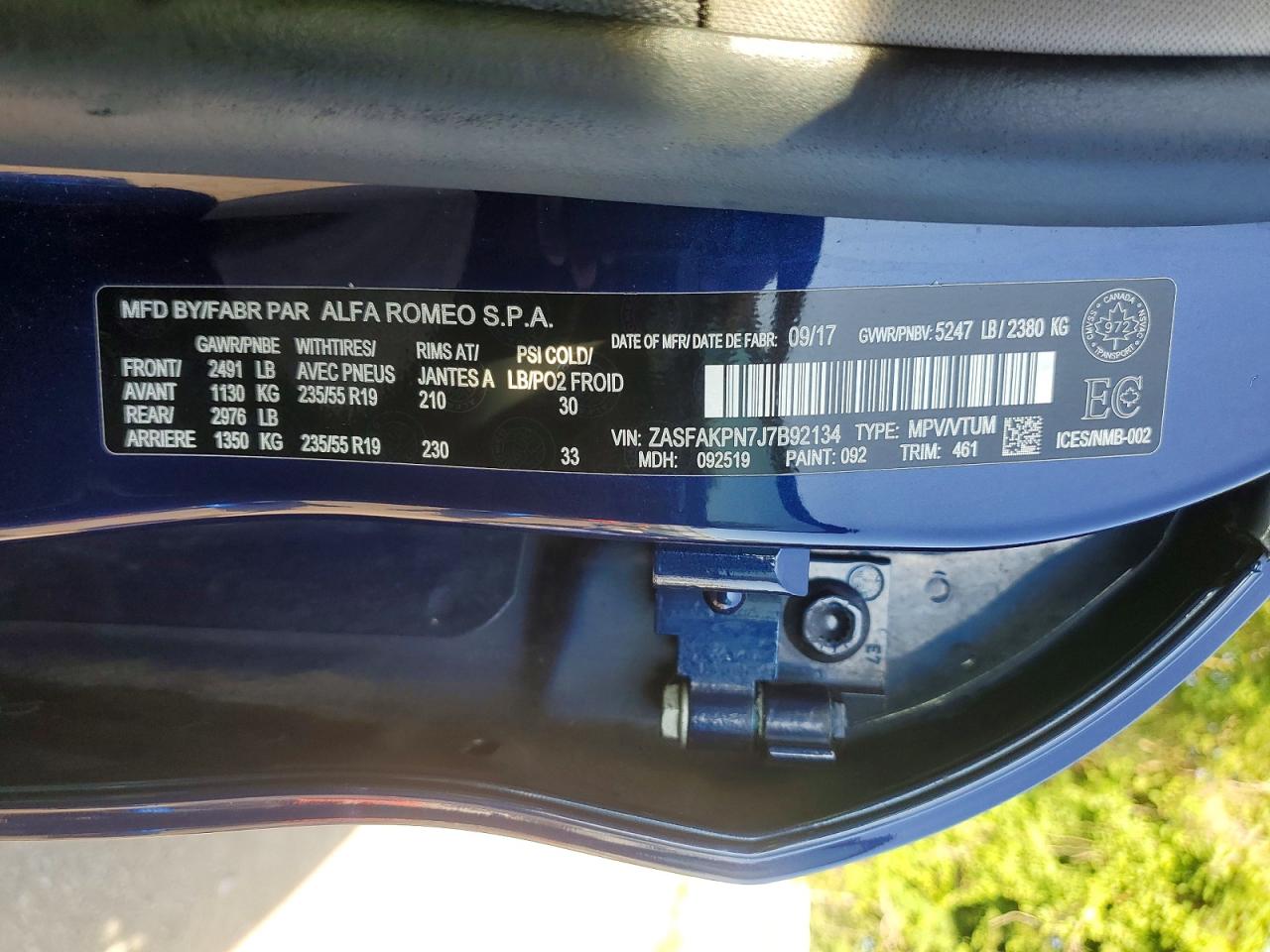 2018 Alfa Romeo Stelvio Sport Blue vin: ZASFAKPN7J7B92134
