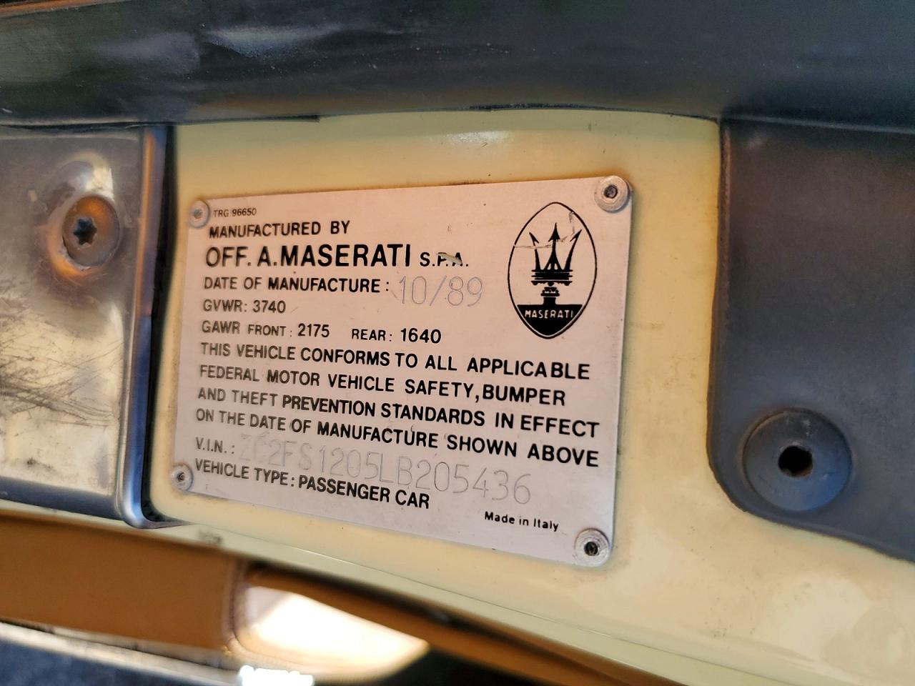 1990 Chrysler Tc By Maserati Cream vin: ZC2FS1205LB205436