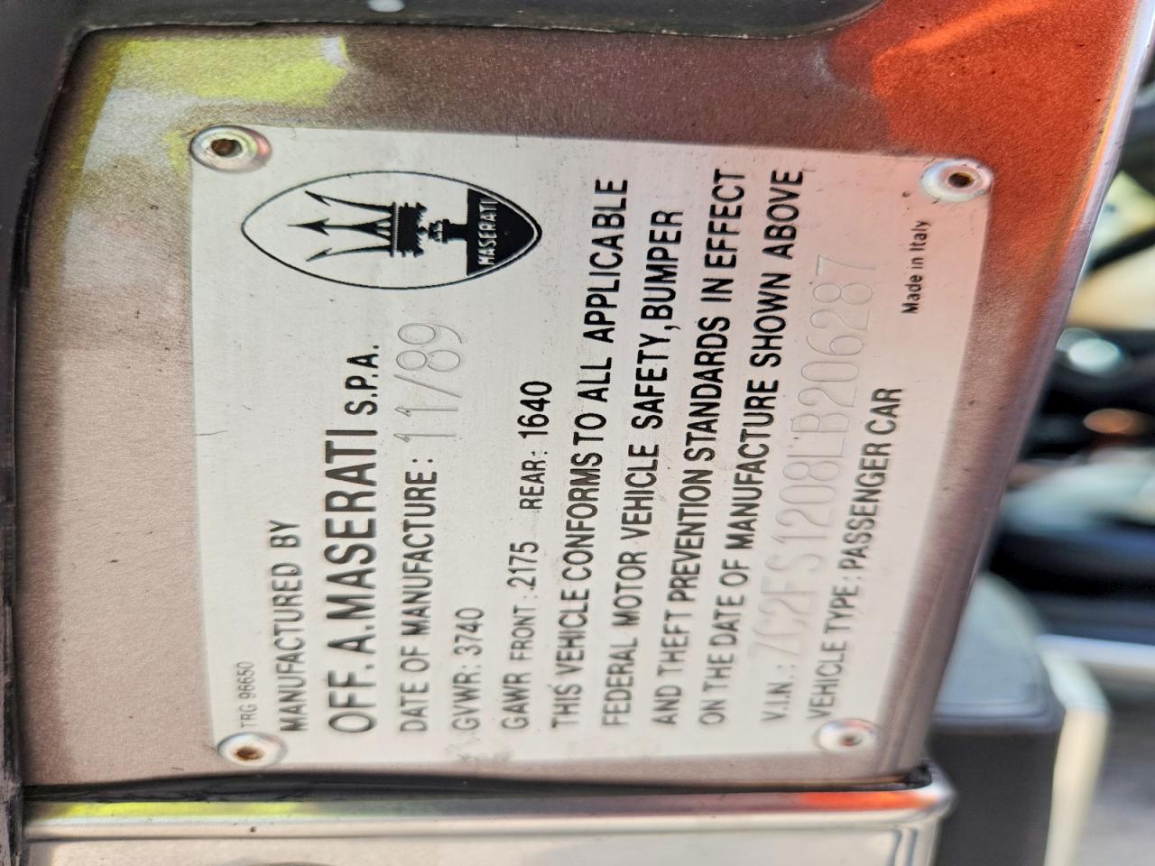 1990 Chrysler Tc By Maserati Tan vin: ZC2FS1208LB206287
