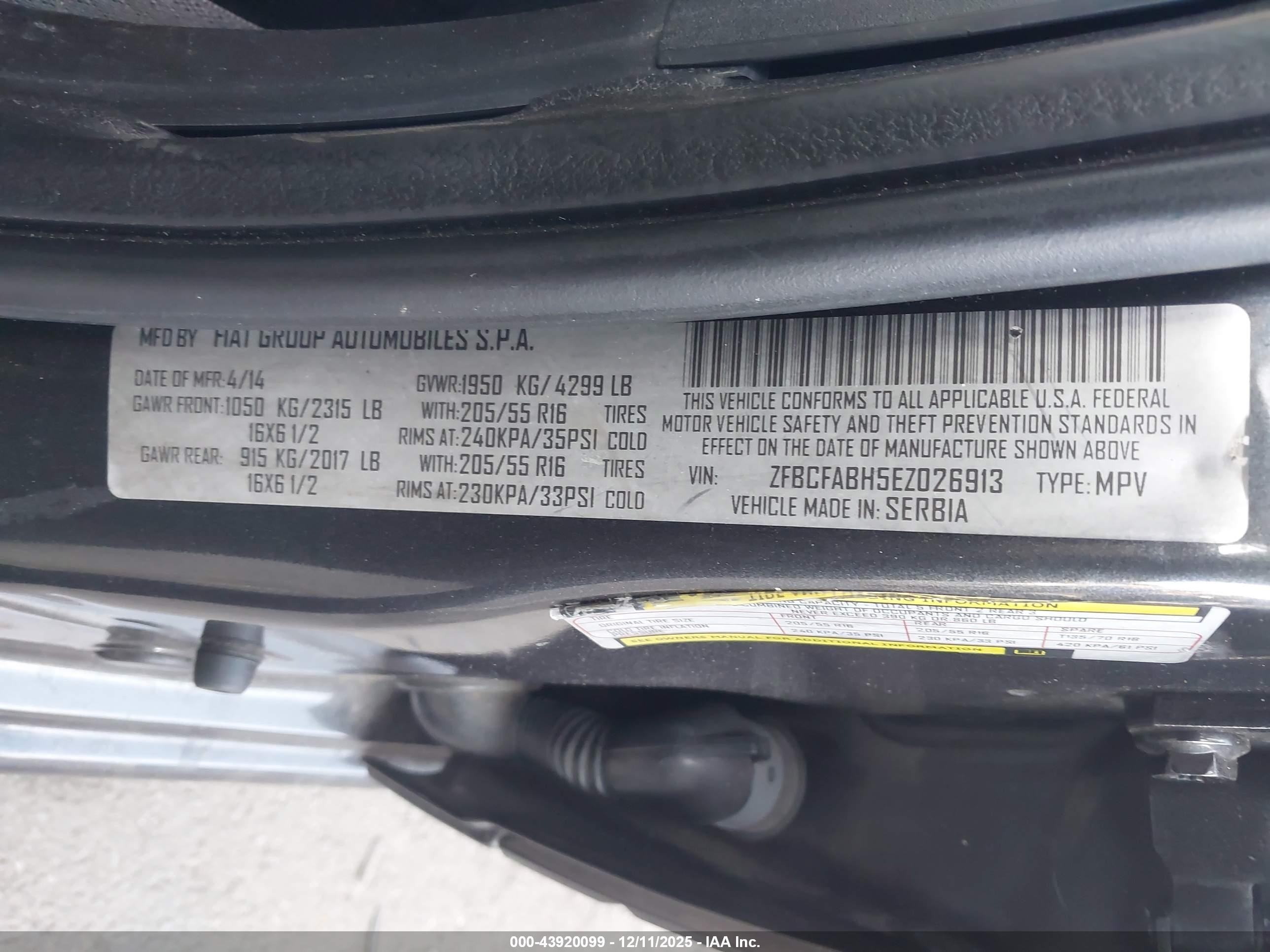 2014 Fiat 500l Easy Gray vin: ZFBCFABH5EZ026913
