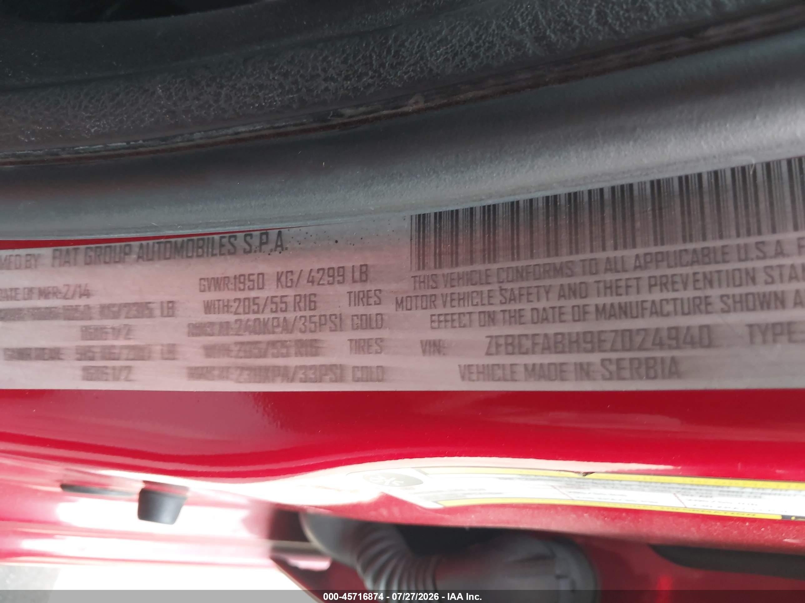 2014 Fiat 500l Easy Red vin: ZFBCFABH9EZ024940