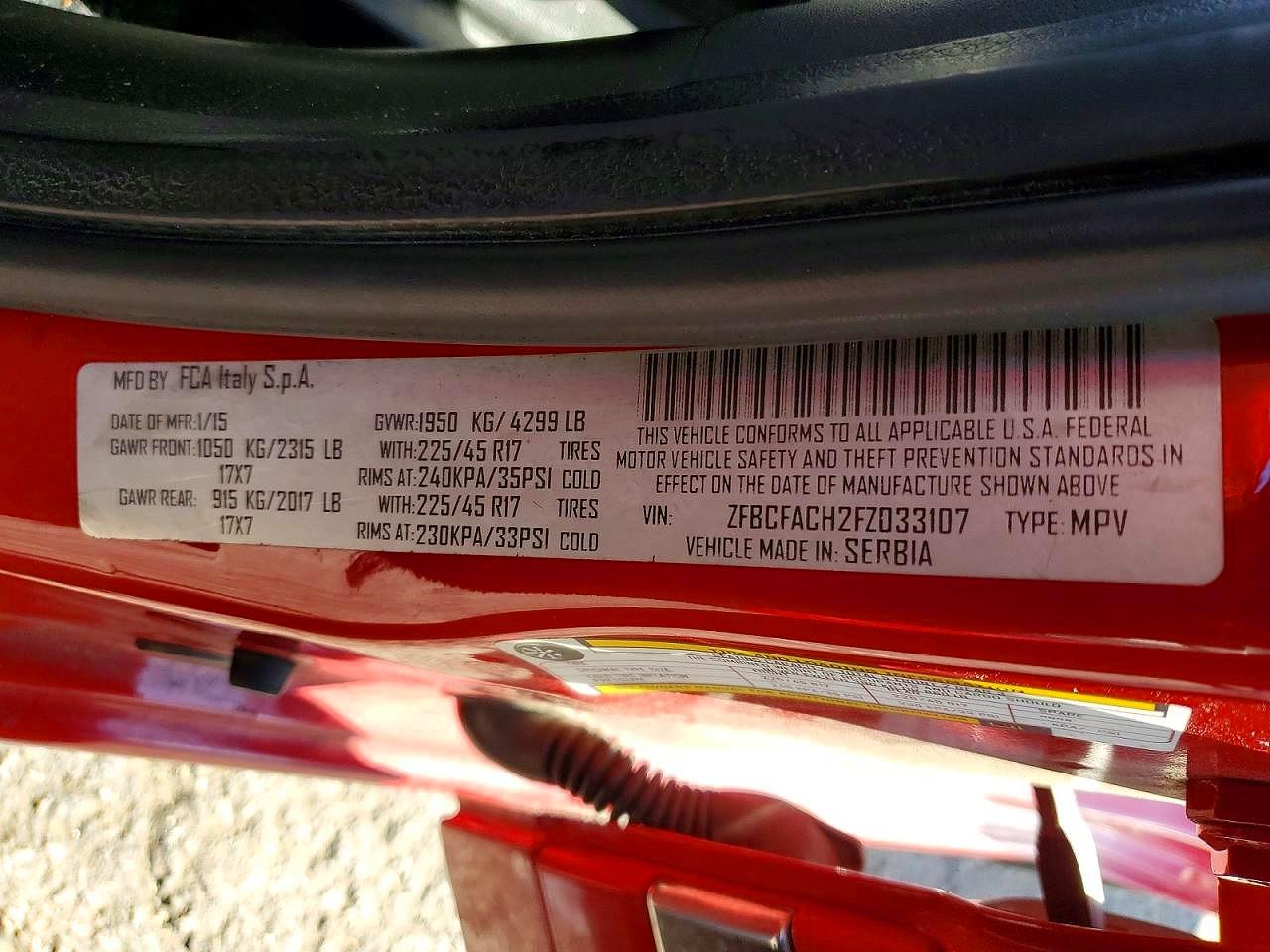 2015 Fiat 500l Lounge Red vin: ZFBCFACH2FZ033107