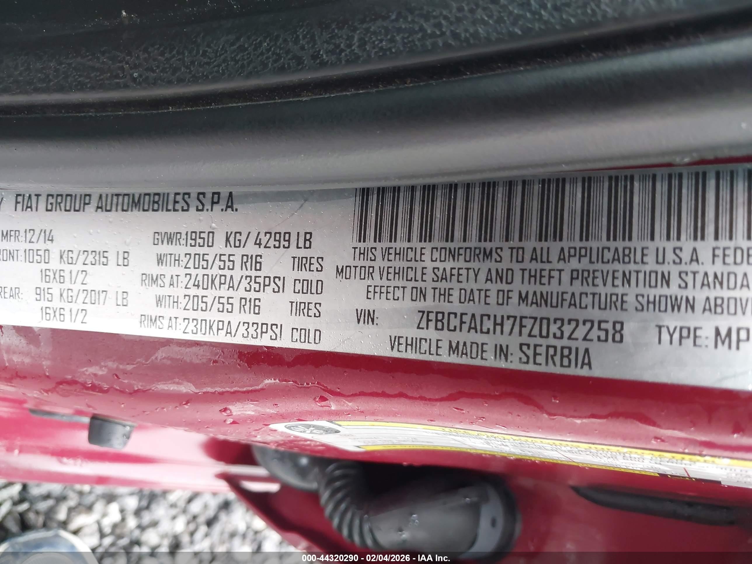 2015 Fiat 500l Lounge Burgundy vin: ZFBCFACH7FZ032258