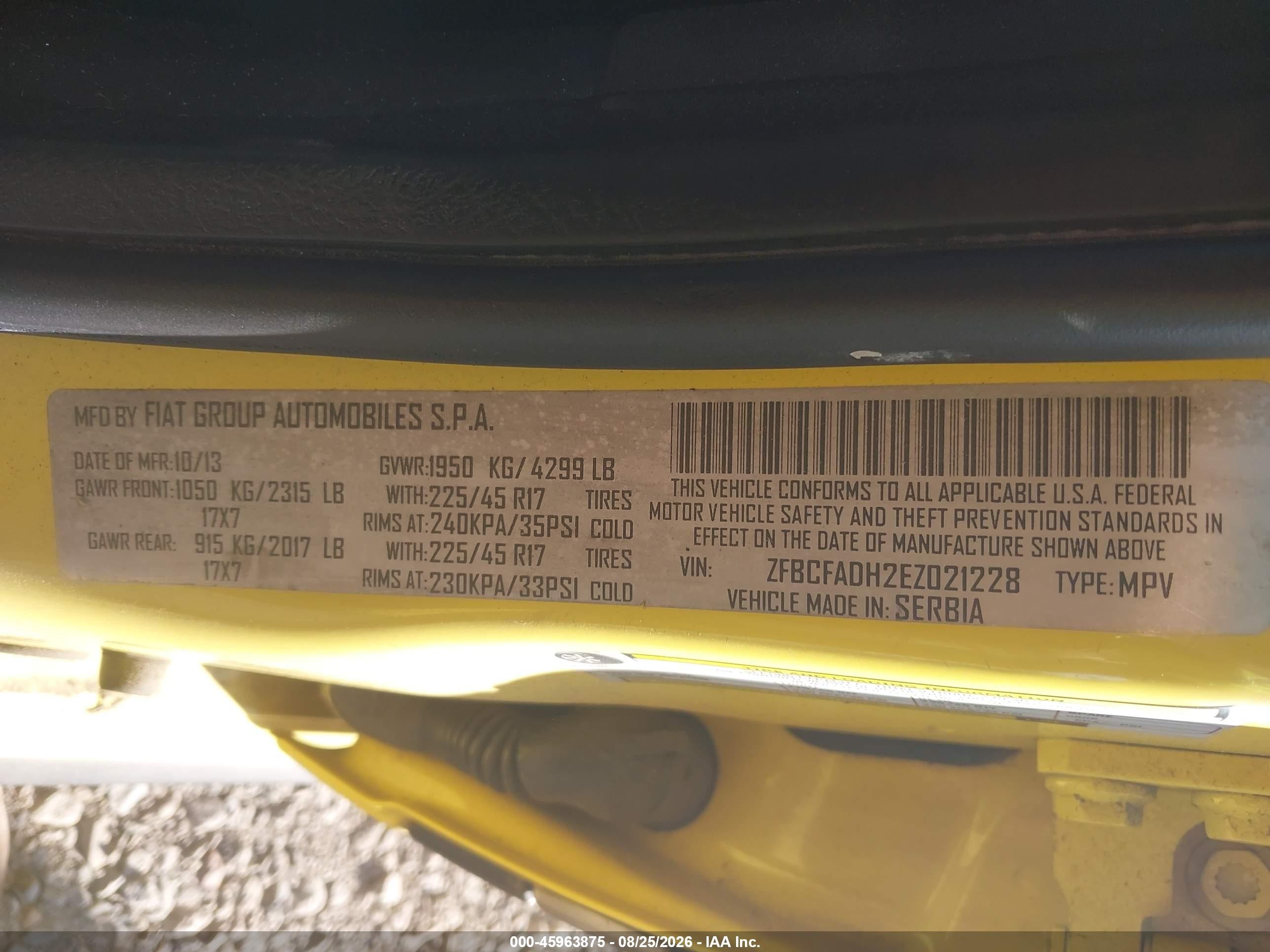 2014 Fiat 500l Trekking Yellow vin: ZFBCFADH2EZ021228