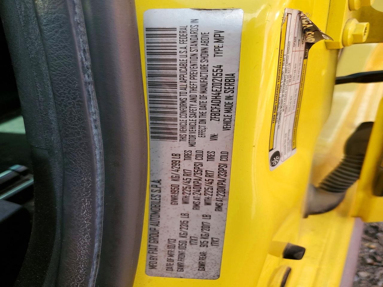 2014 Fiat 500l Trekking Yellow vin: ZFBCFADH4EZ021554