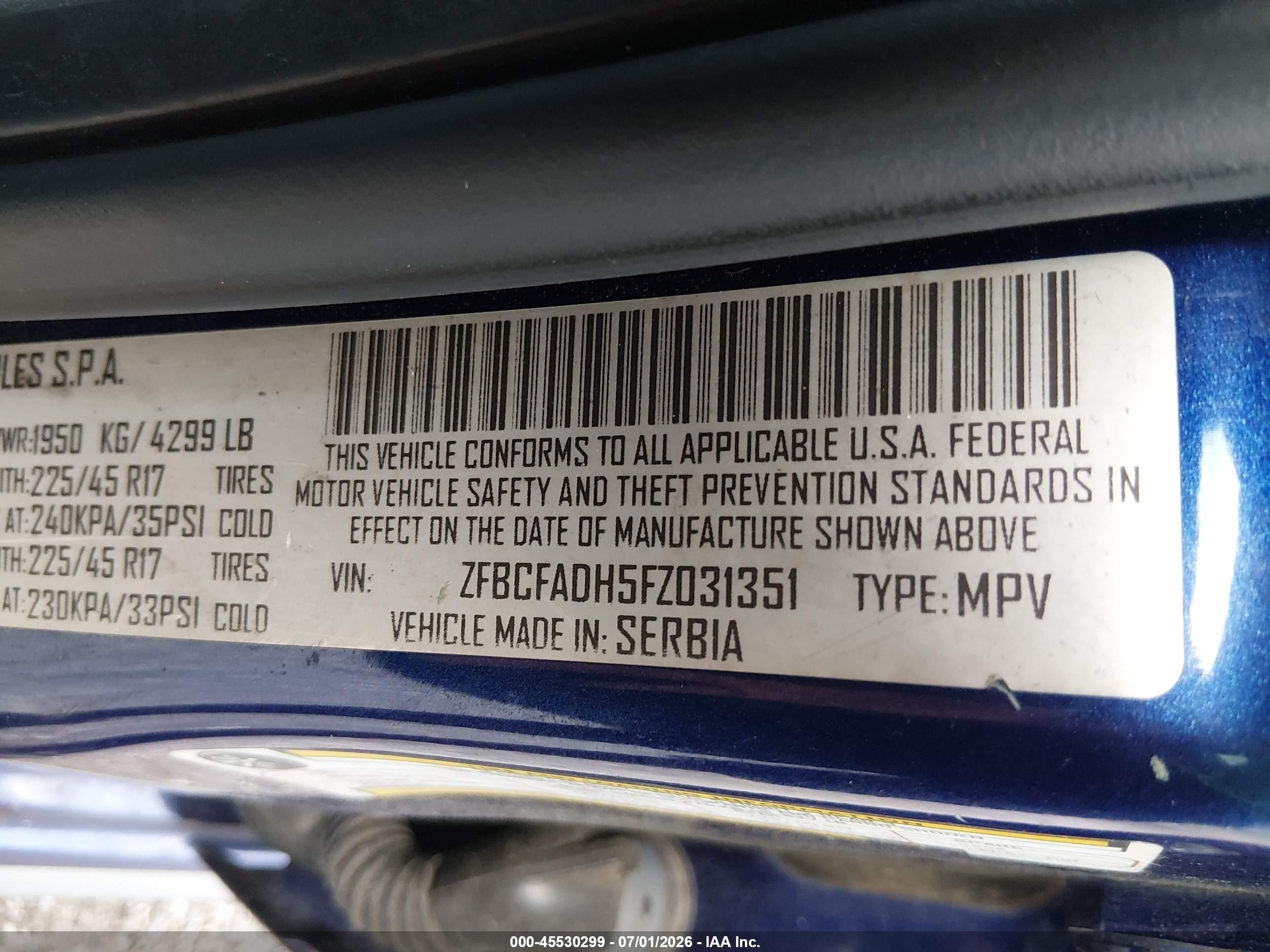 2015 Fiat 500l Trekking Blue vin: ZFBCFADH5FZ031351