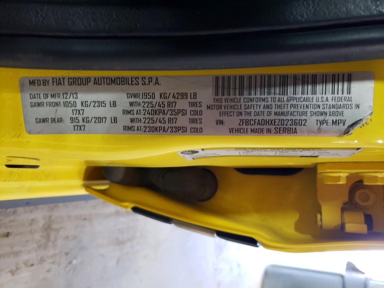 2014 Fiat 500l Trekking Yellow vin: ZFBCFADHXEZ023602