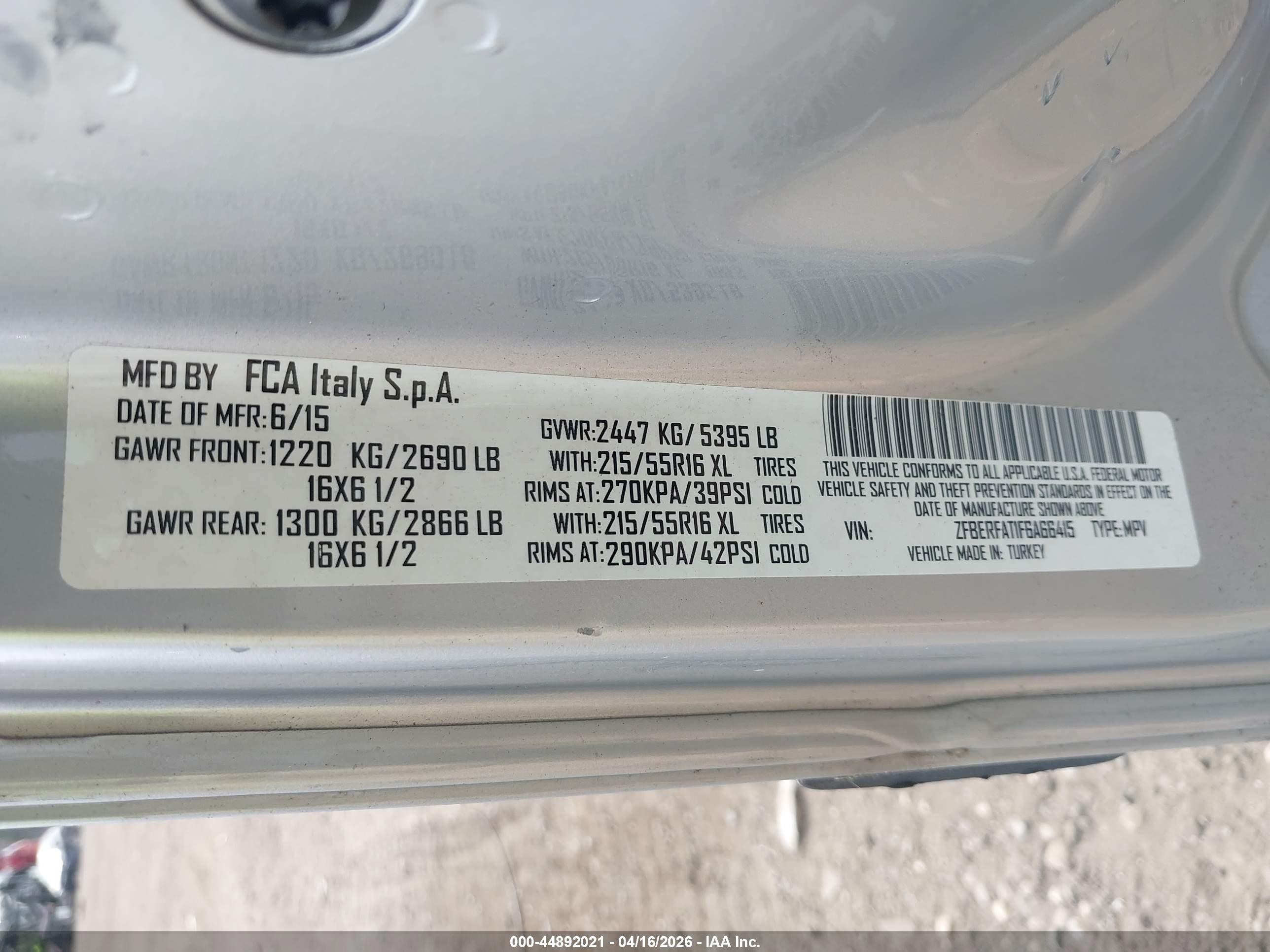 2015 Ram Promaster City Tradesman Silver vin: ZFBERFAT1F6A66415