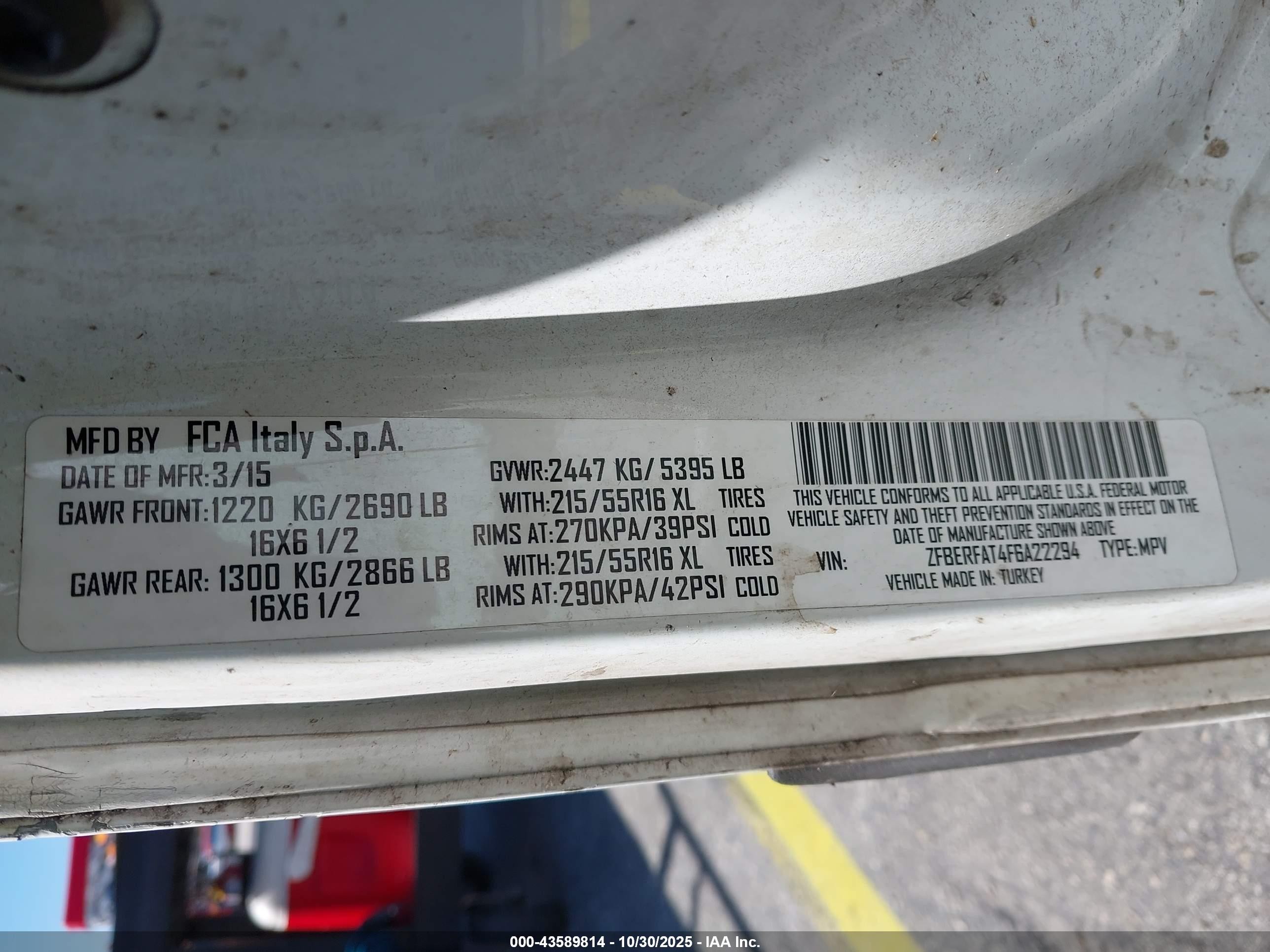 2015 Ram Promaster City Tradesman White vin: ZFBERFAT4F6A22294
