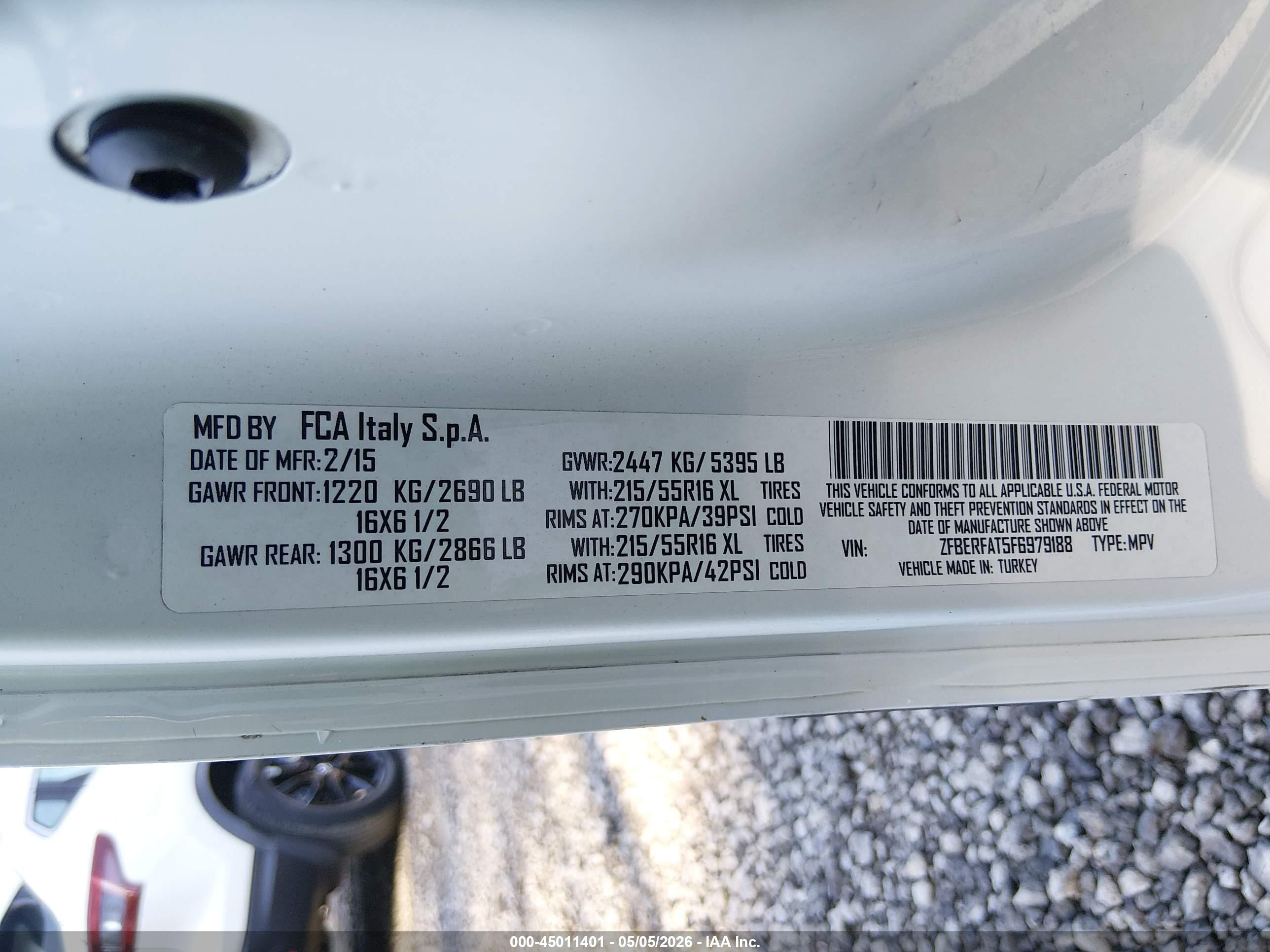 2015 Ram Promaster City Tradesman White vin: ZFBERFAT5F6979188