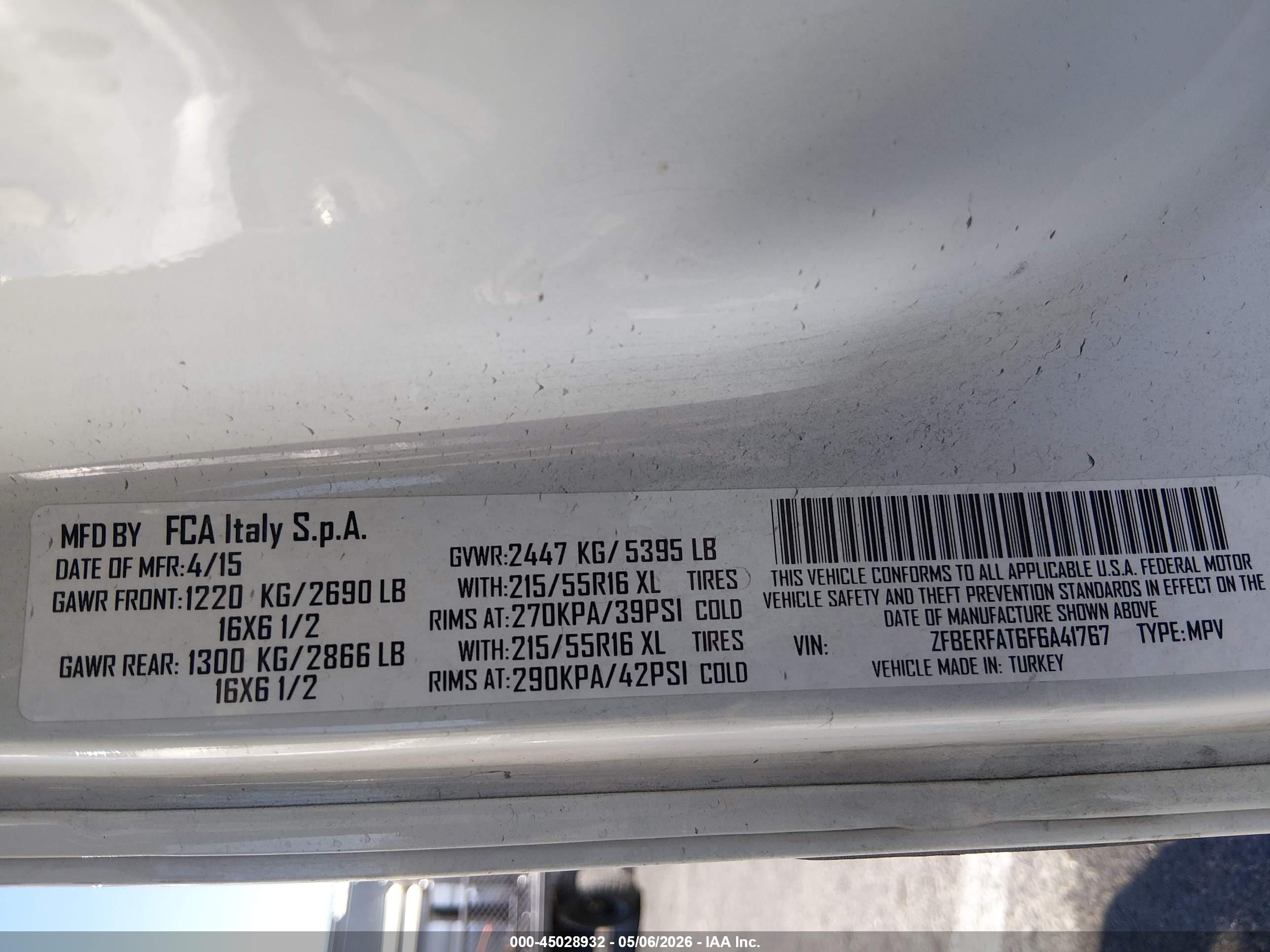 2015 Ram Promaster City Tradesman White vin: ZFBERFAT6F6A41767