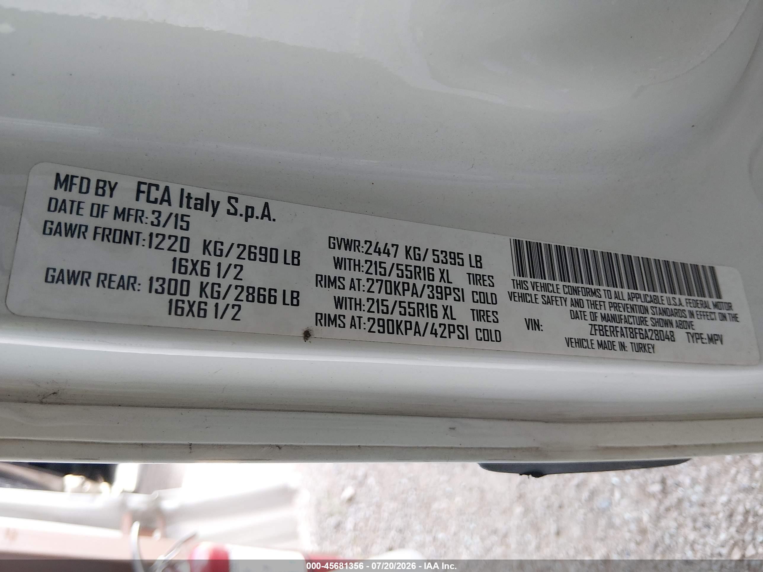 2015 Ram Promaster City Tradesman White vin: ZFBERFAT8F6A28048