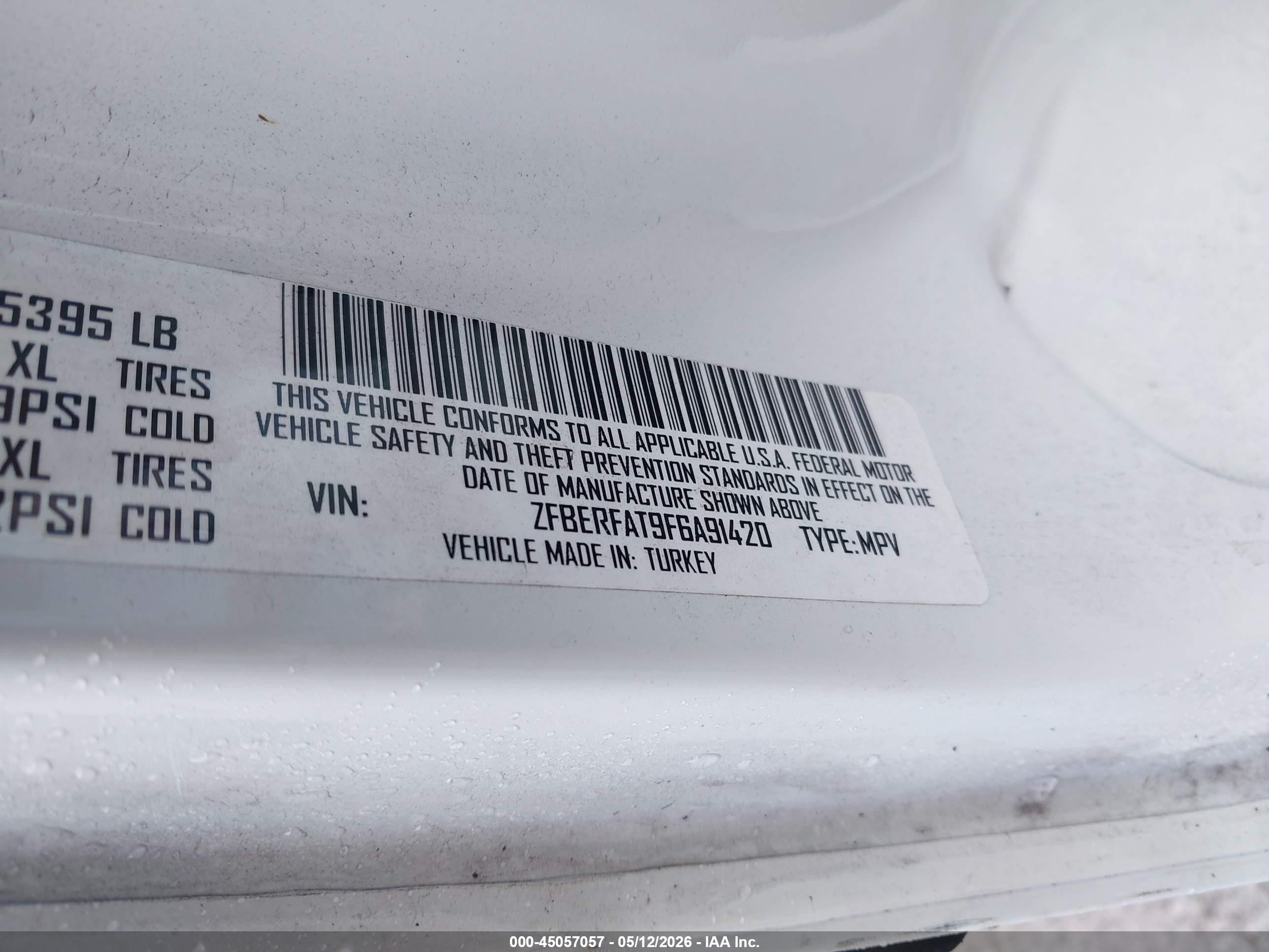 2015 Ram Promaster City Tradesman White vin: ZFBERFAT9F6A91420