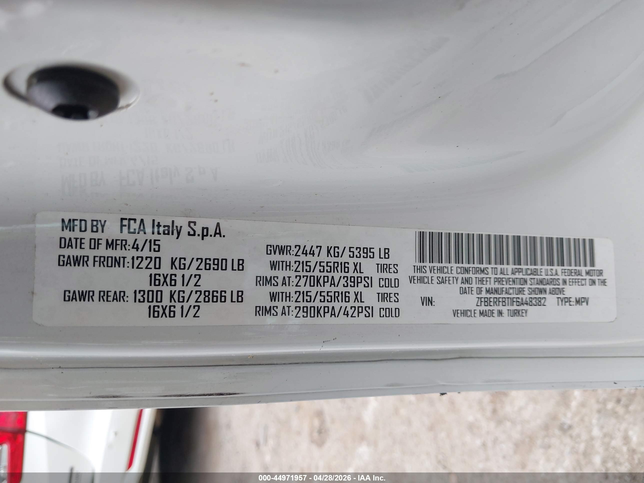 2015 Ram Promaster City Tradesman Slt White vin: ZFBERFBT1F6A48382