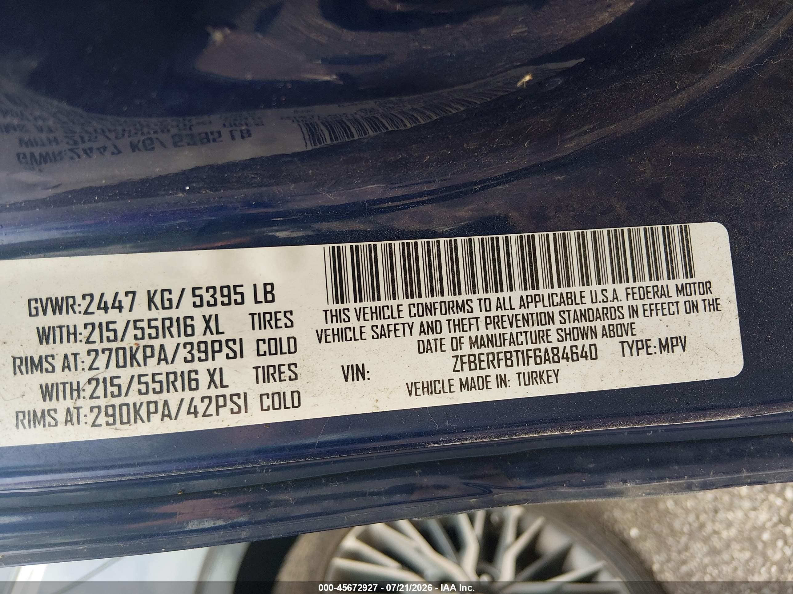2015 Ram Promaster City Tradesman Slt Blue vin: ZFBERFBT1F6A84640