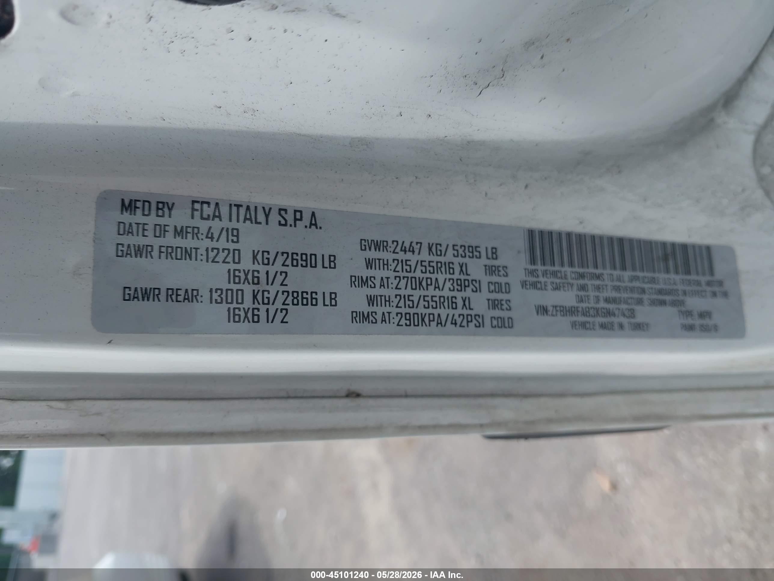 2019 Ram Promaster City Tradesman Белый vin: ZFBHRFAB3K6N47438