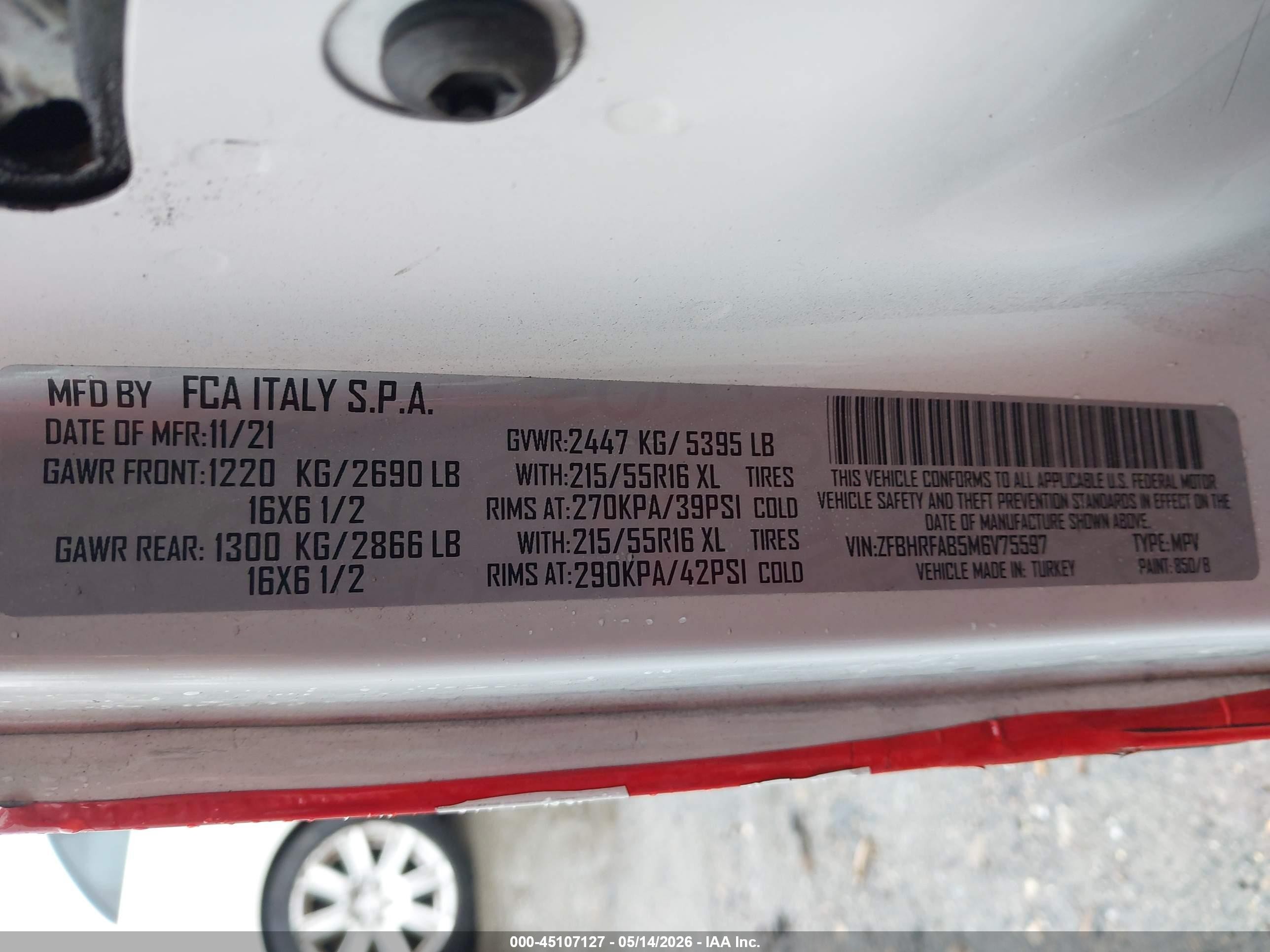 2021 Ram Promaster City Tradesman Red vin: ZFBHRFAB5M6V75597