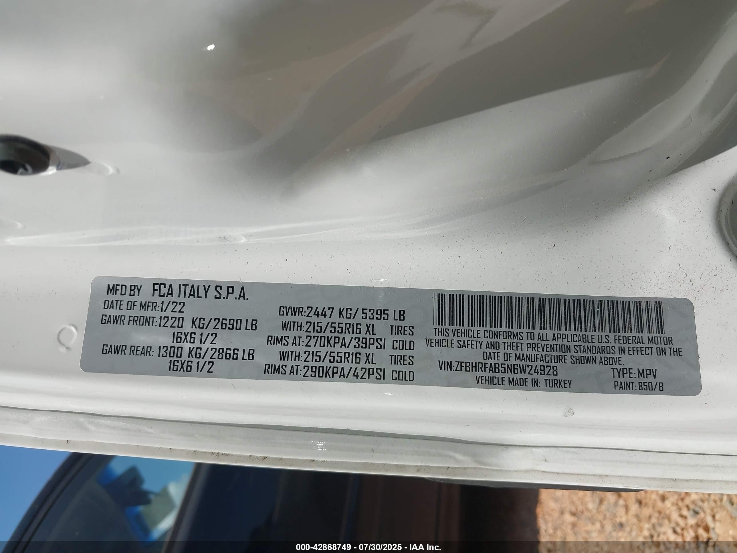 2022 Ram Promaster City Cargo Van White vin: ZFBHRFAB5N6W24928