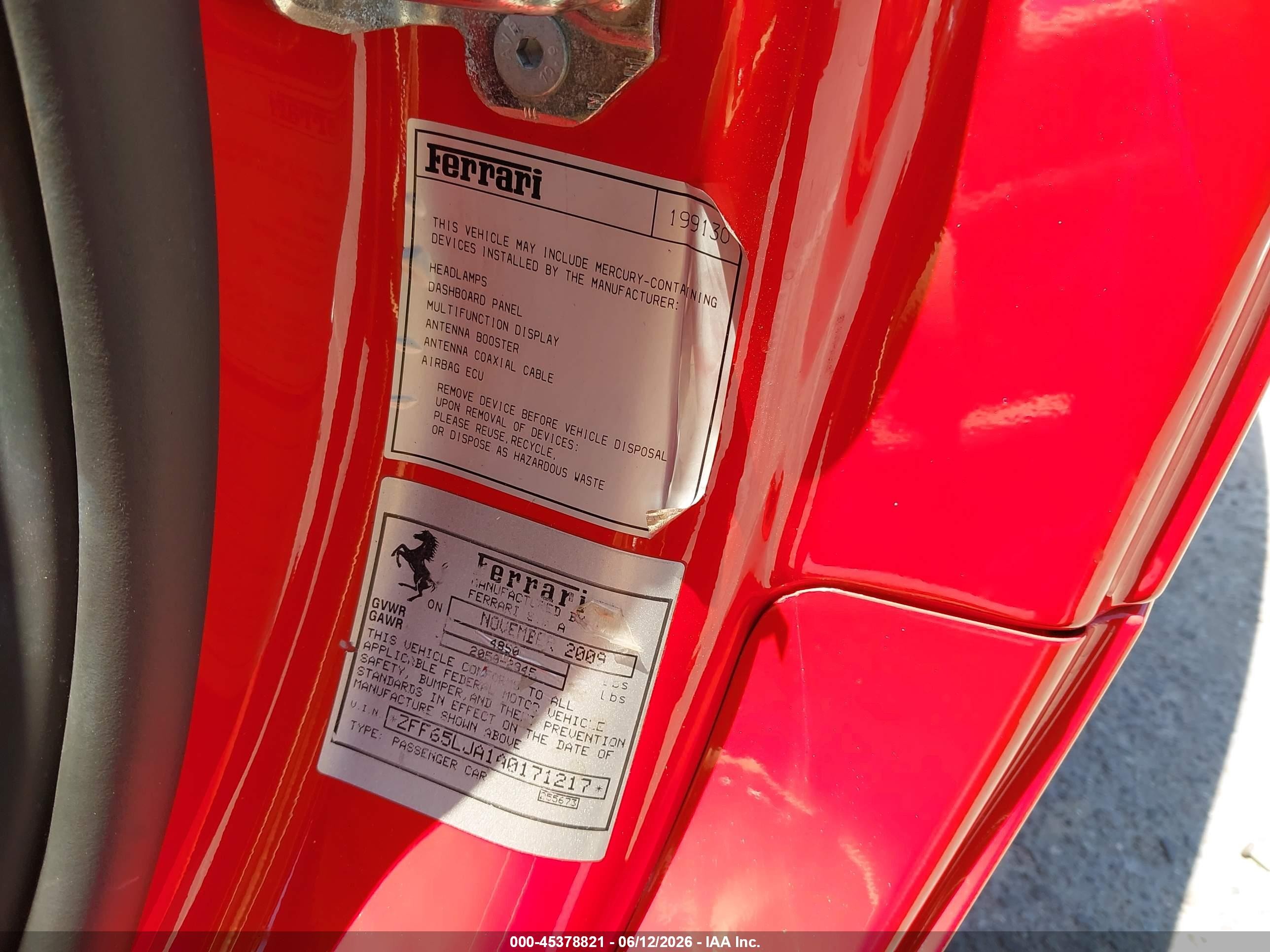 2010 Ferrari California   Red vin: ZFF65LJA1A0171217