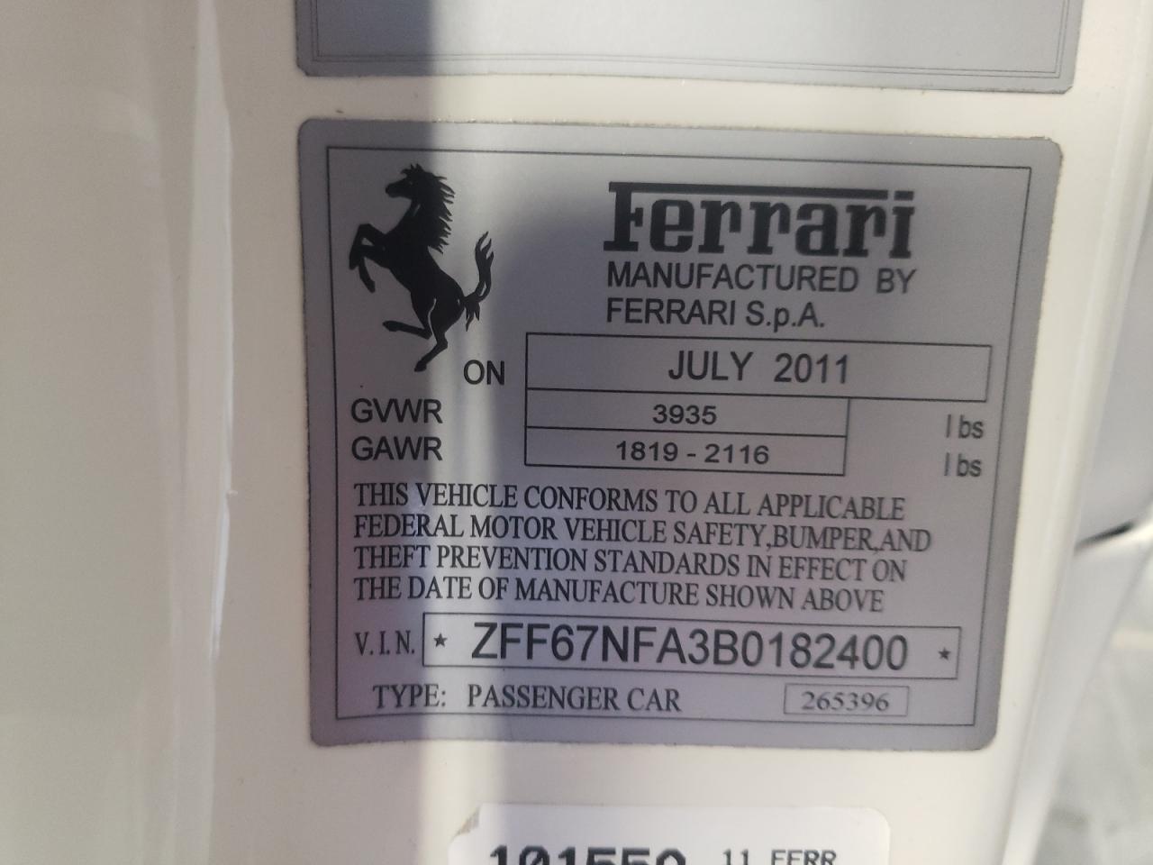 2011 Ferrari 458 Italia White vin: ZFF67NFA3B0182400