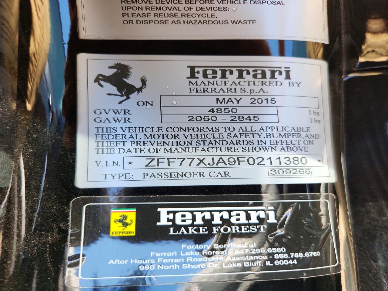 2015 Ferrari California T Black vin: ZFF77XJA9F0211380