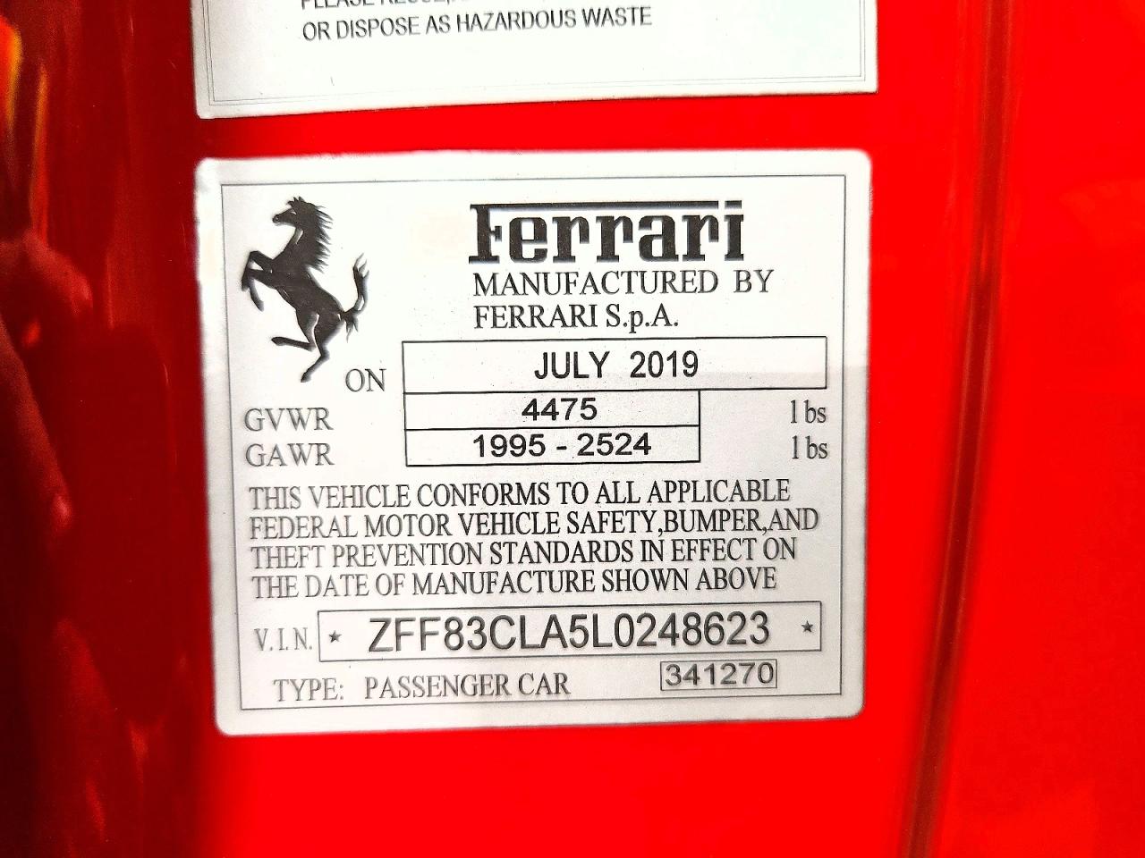 2020 Ferrari 812 Superfast Red vin: ZFF83CLA5L0248623