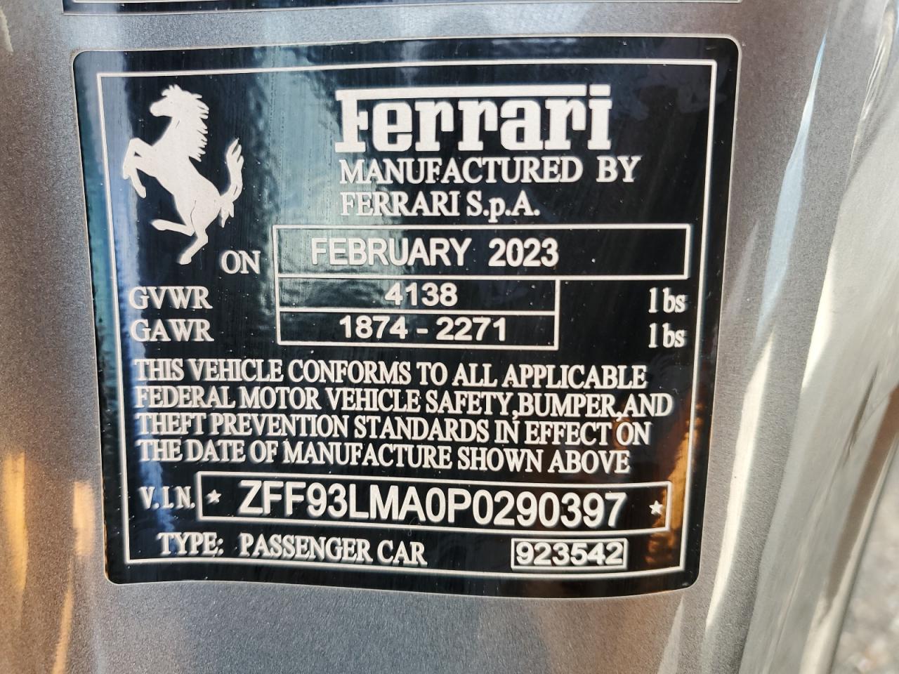 2023 Ferrari F8 Spider  Gray vin: ZFF93LMA0P0290397