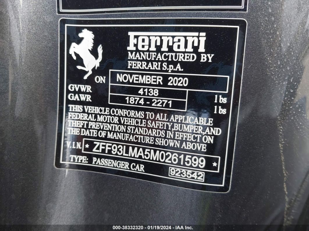 2021 Ferrari F8 Spider   Gray vin: ZFF93LMA5M0261599