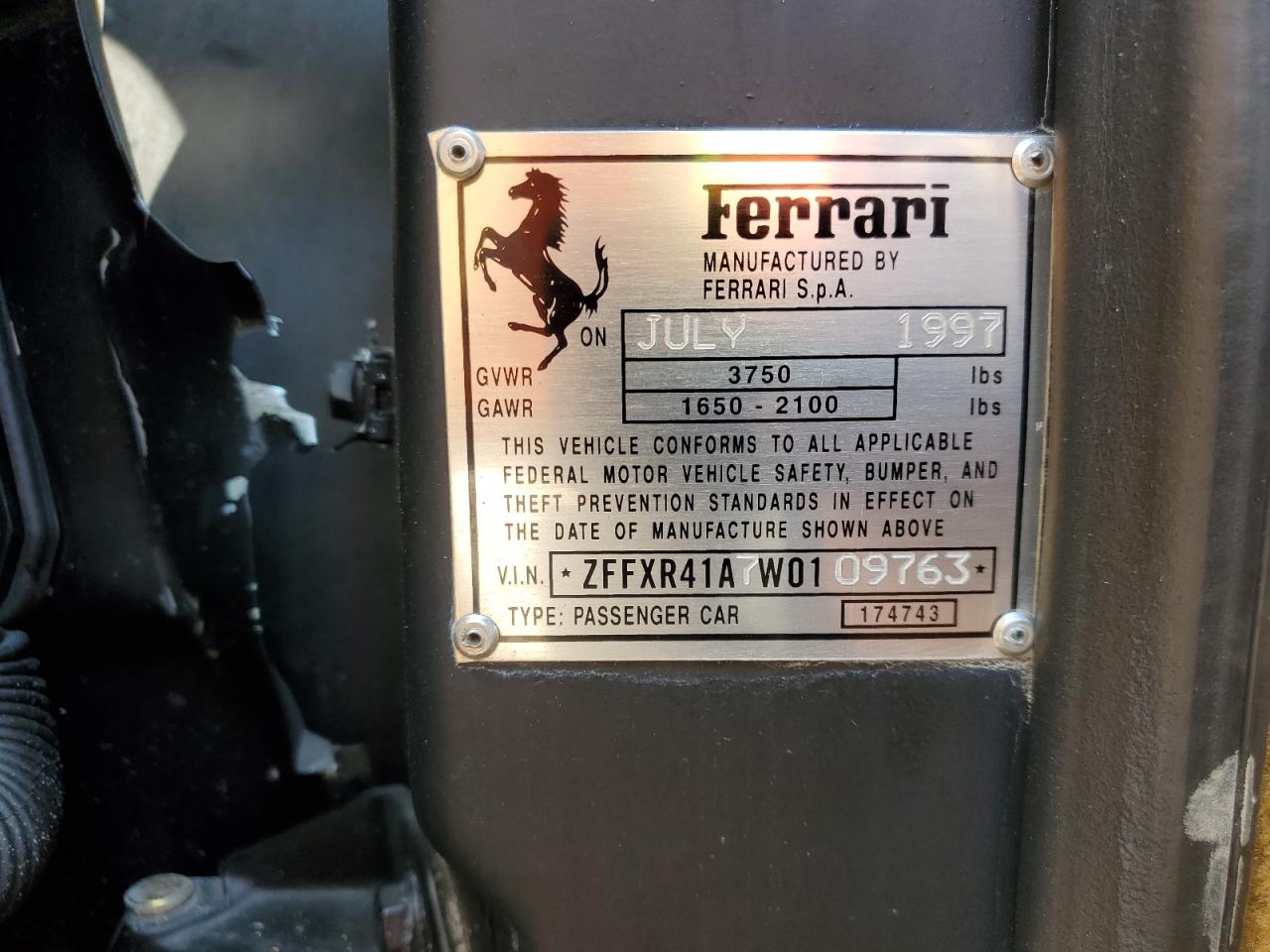 1998 Ferrari F355 Gtb Black vin: ZFFXR41A7W0109763