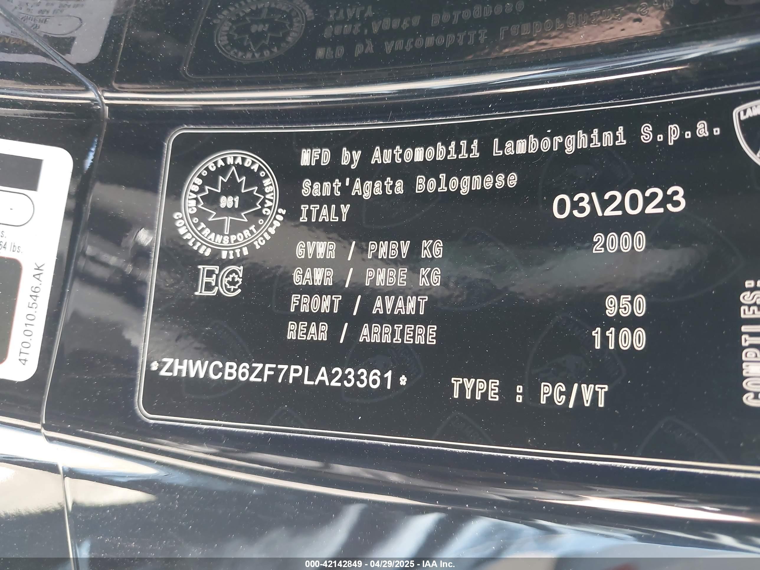 2023 Lamborghini Huracan Tecnica Черный vin: ZHWCB6ZF7PLA23361