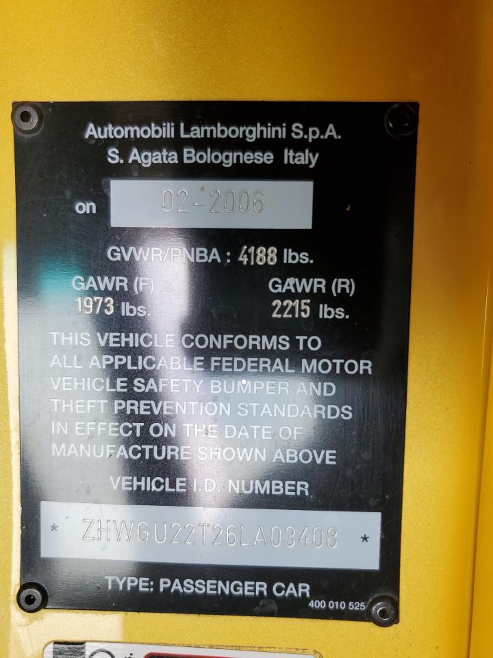2006 Lamborghini Gallardo Spyder   Желтый vin: ZHWGU22T26LA03408