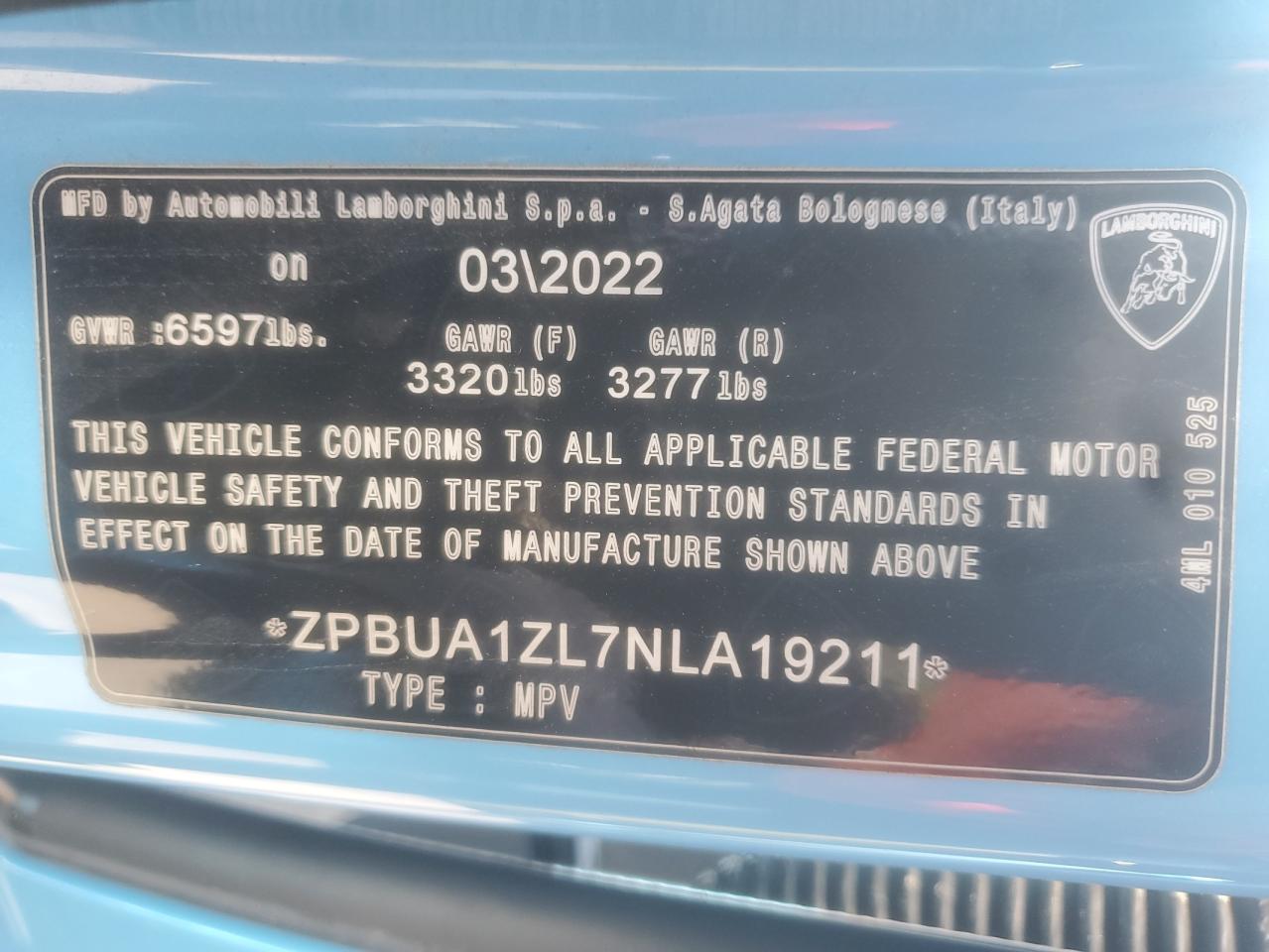 2022 Lamborghini Urus Blue vin: ZPBUA1ZL7NLA19211