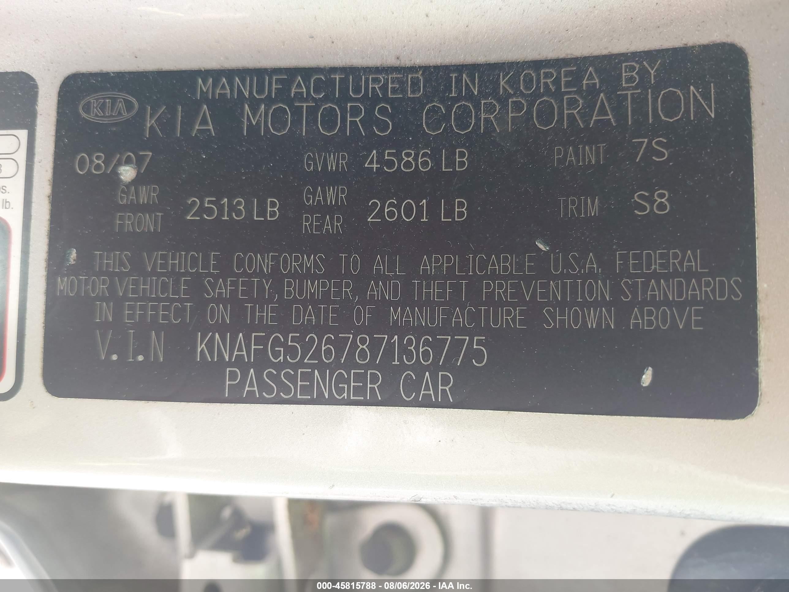 2008 Kia Rondo Lx V6 Silver vin: knafg526787136775